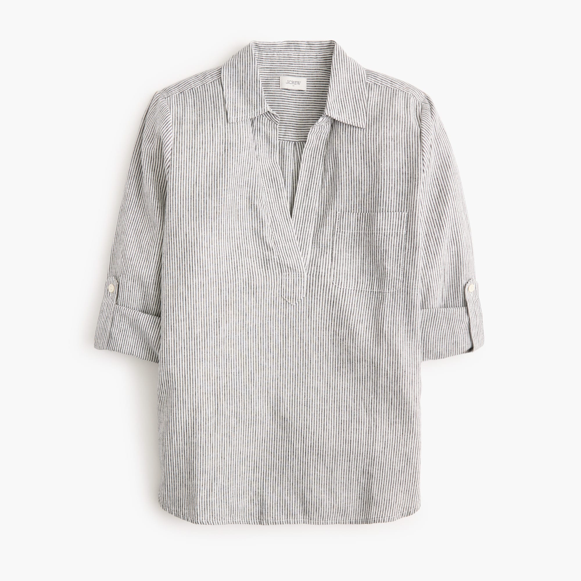 Striped linen-blend popover top