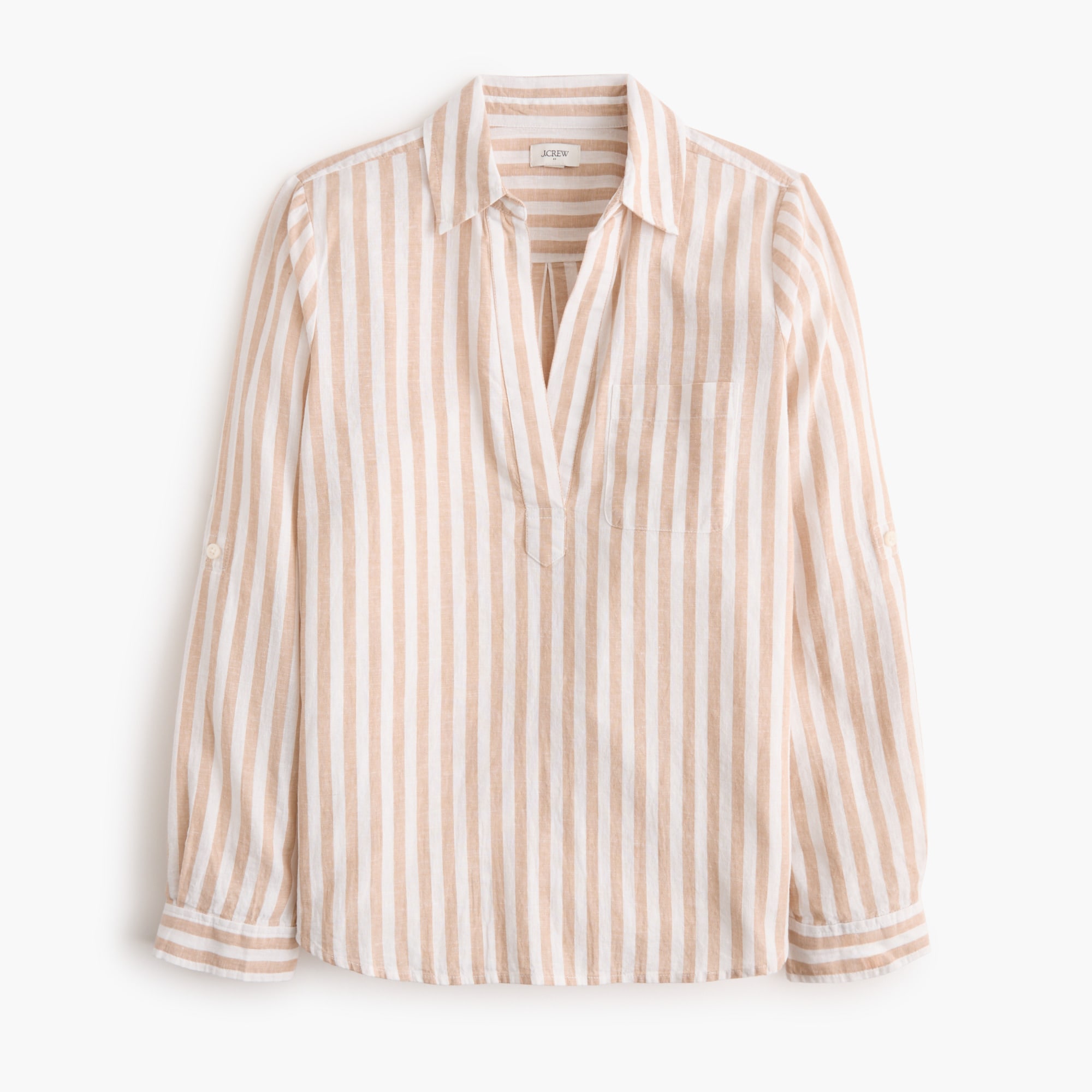Striped linen-blend popover top