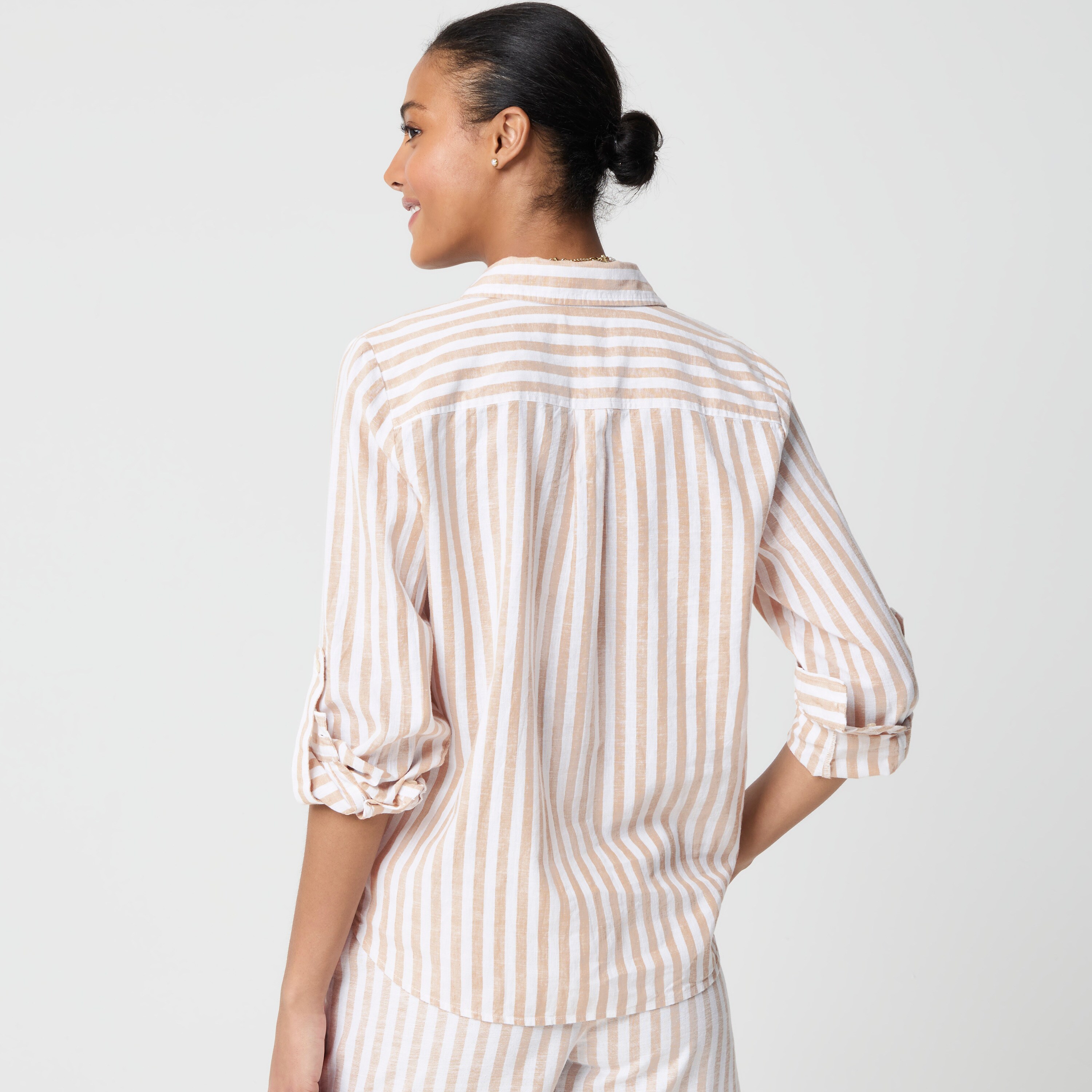 Striped linen-blend popover top