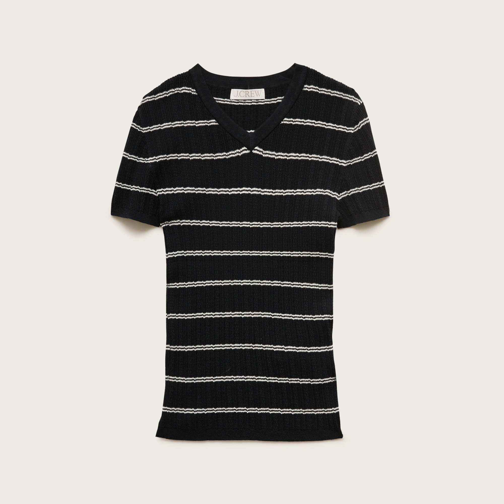  High V-neck ribbed pointelle sweater-tee in stripe