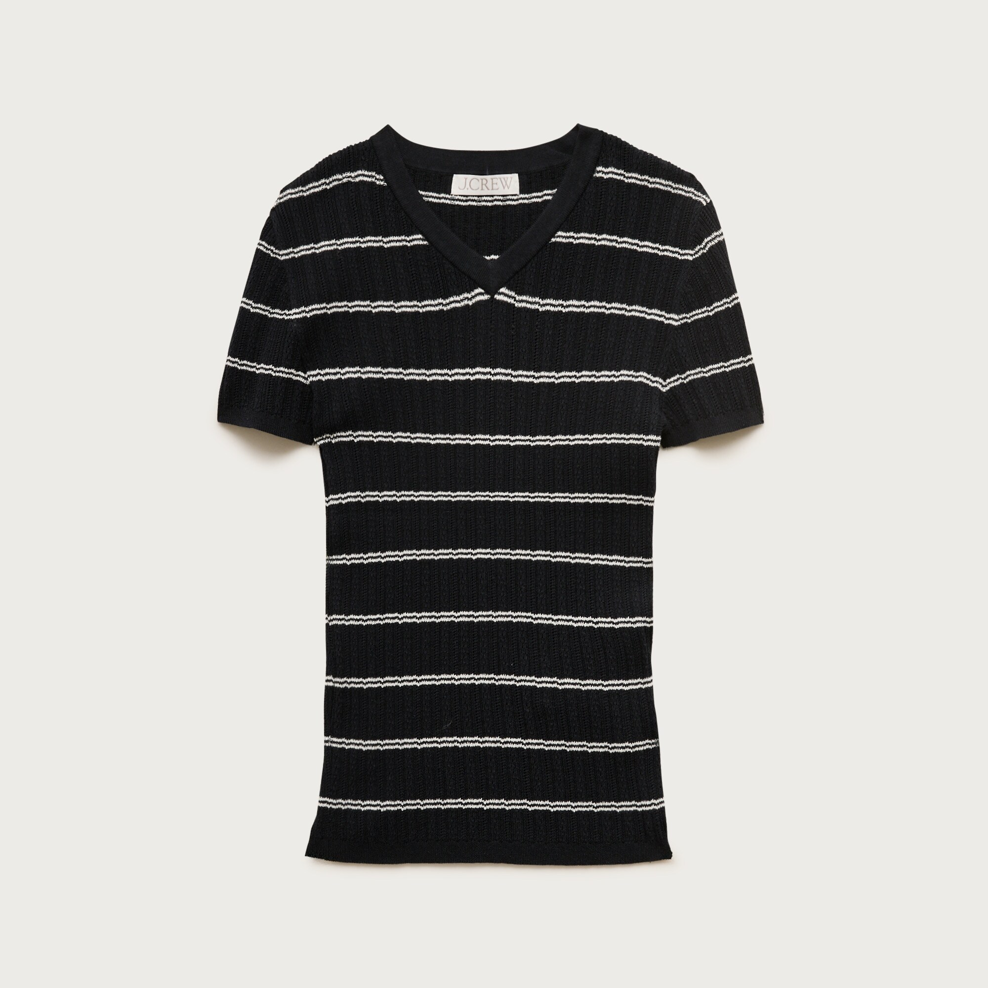 High V-neck ribbed pointelle sweater-tee in stripe