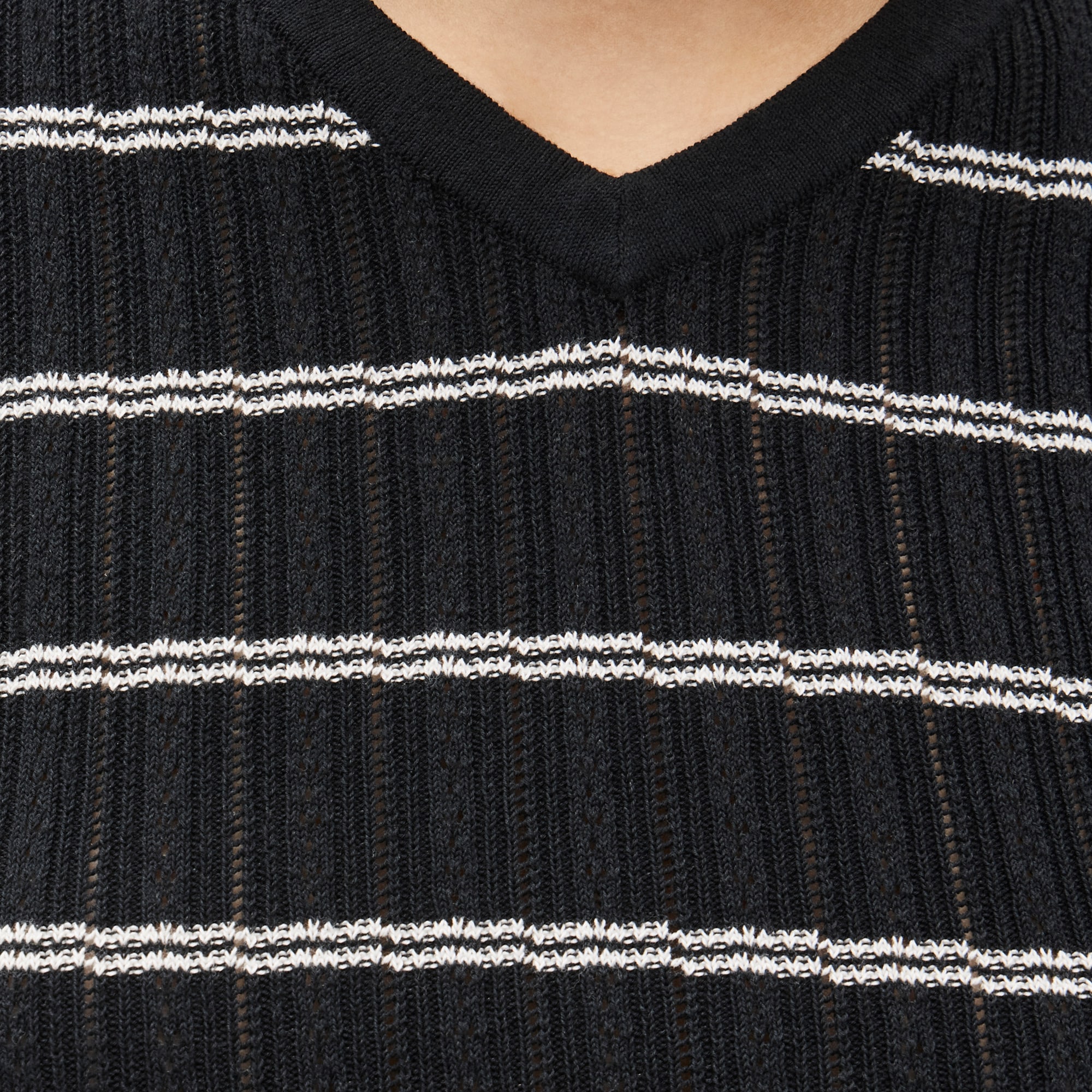 High V-neck ribbed pointelle sweater-tee in stripe - image 4