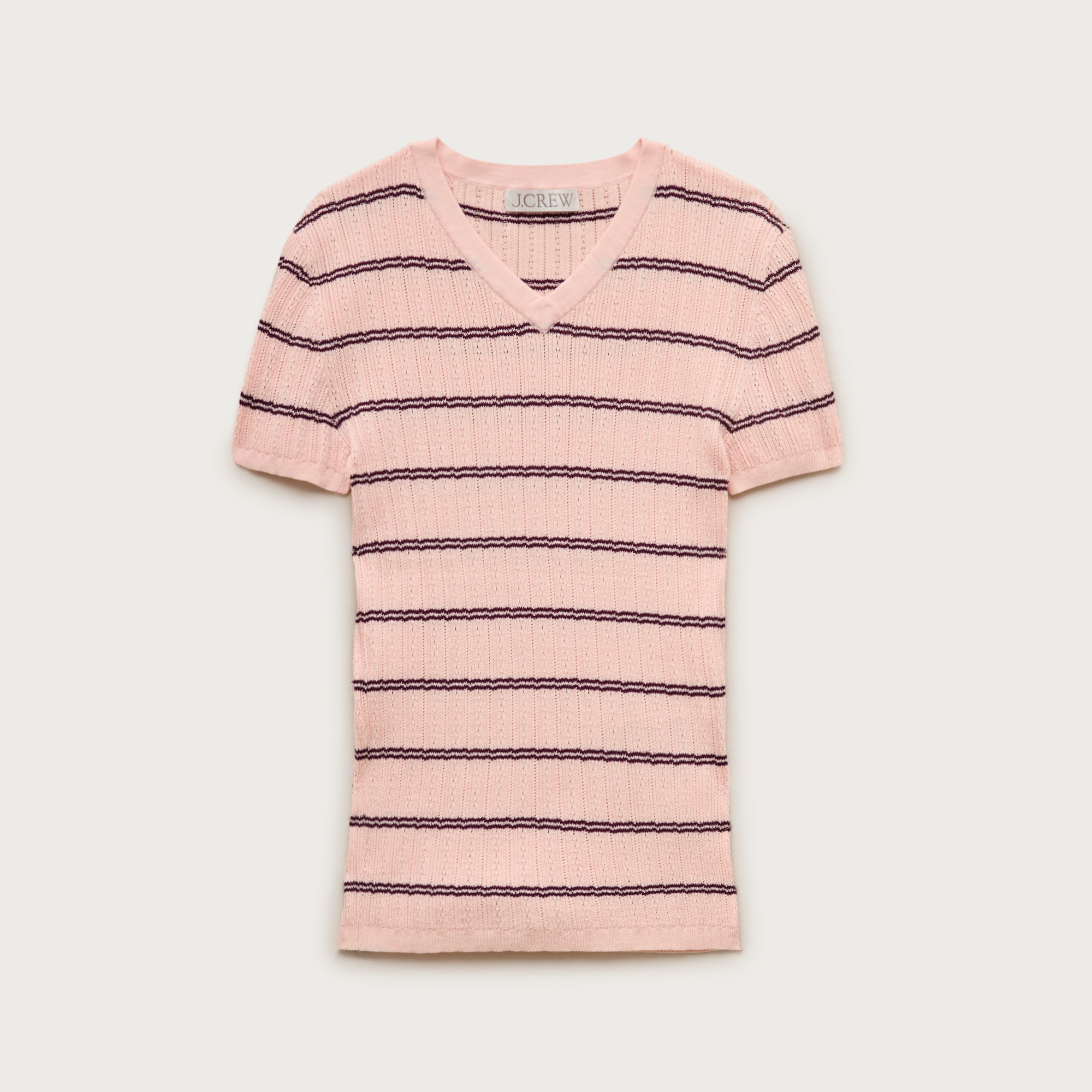 High V-neck ribbed pointelle sweater-tee in stripe