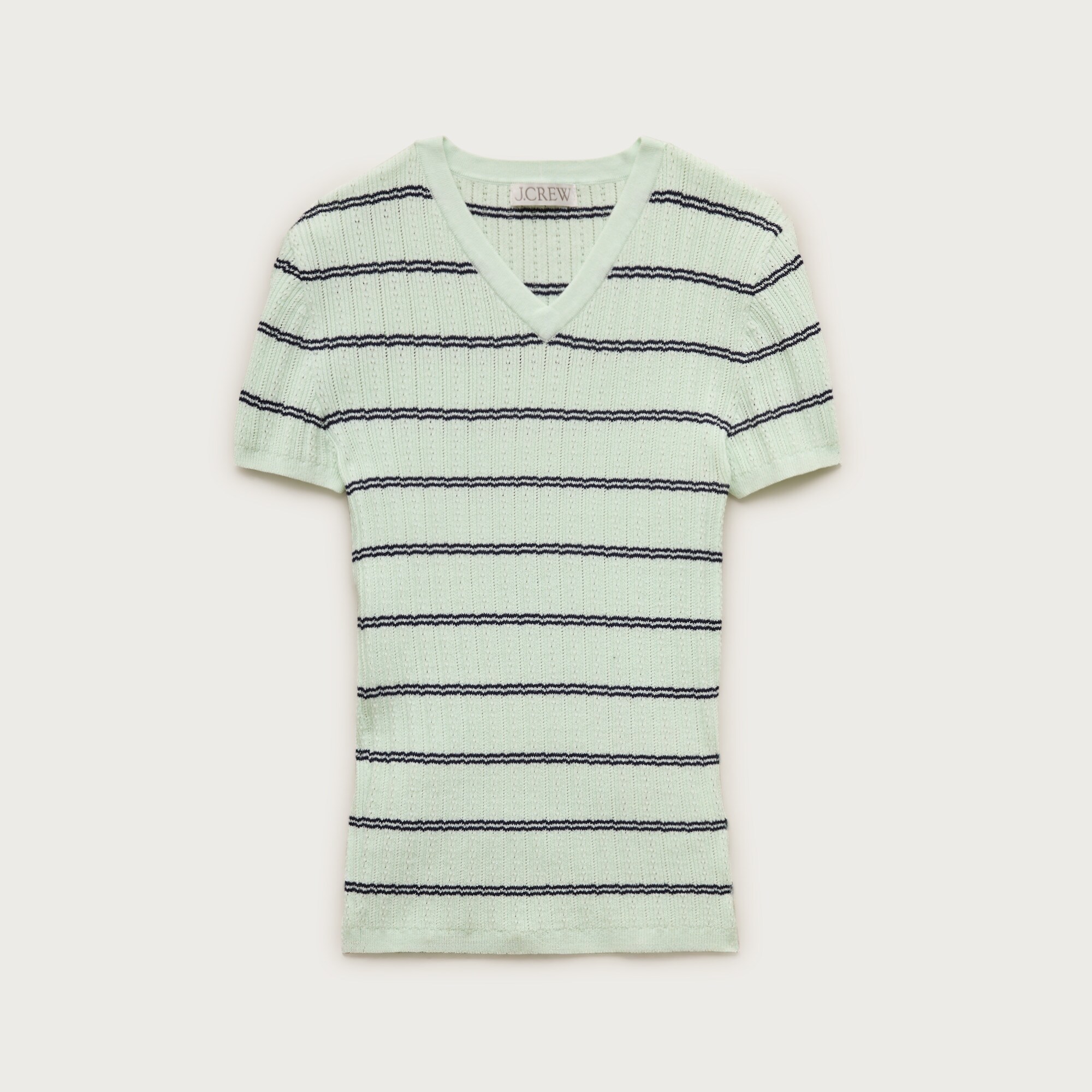 High V-neck ribbed pointelle sweater-tee in stripe