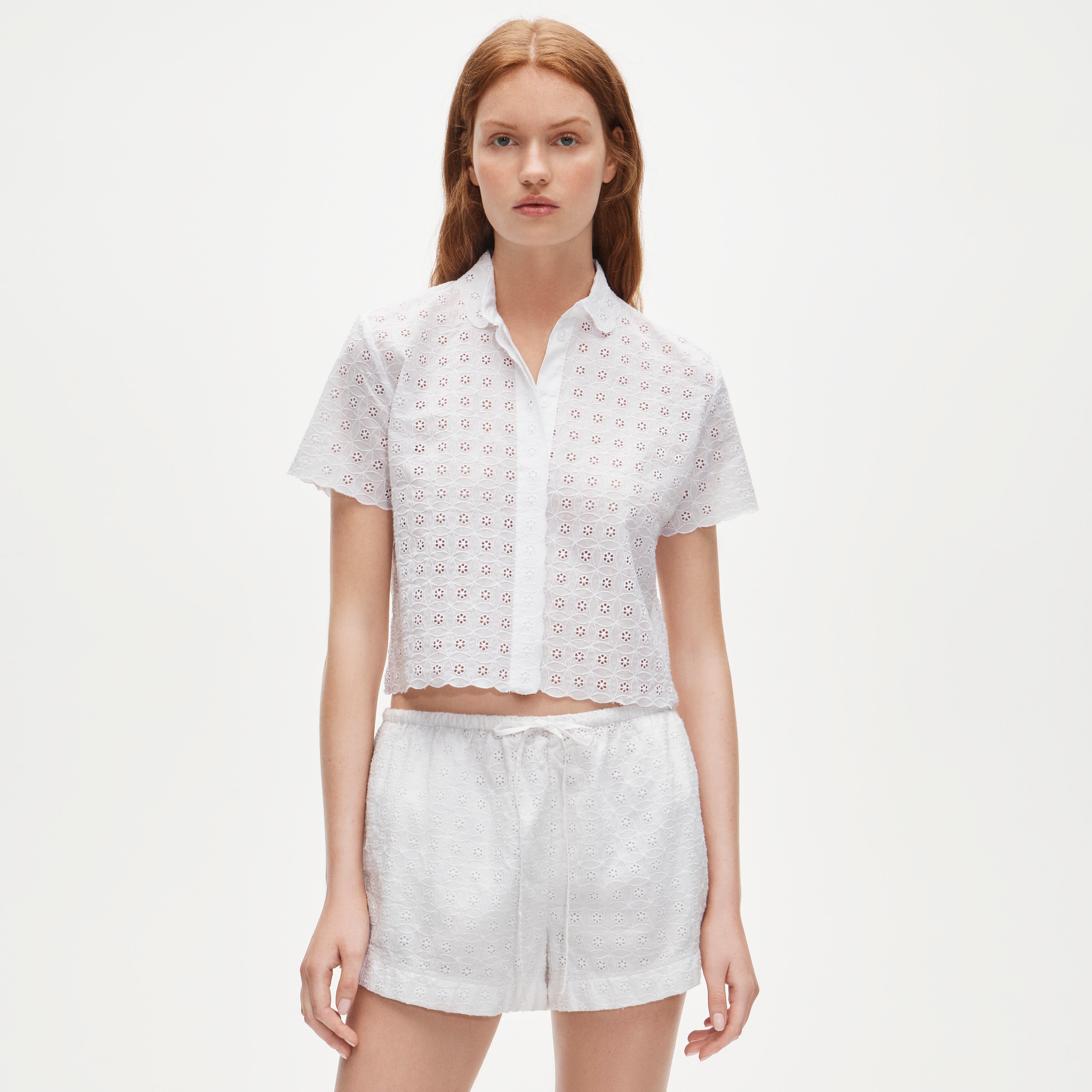Gamine button-down shirt in eyelet