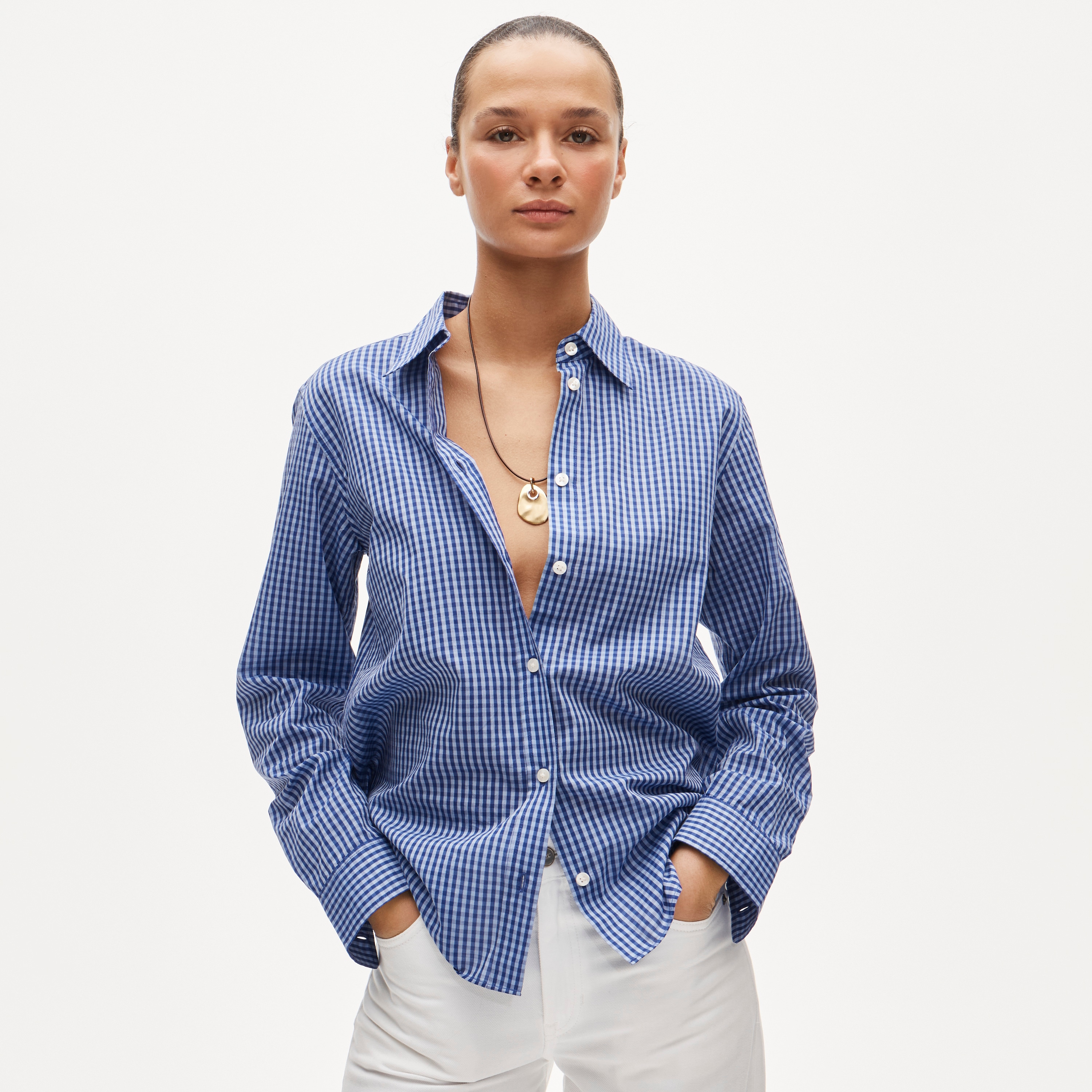 Jules classic-fit shirt in gingham sateen - image 2