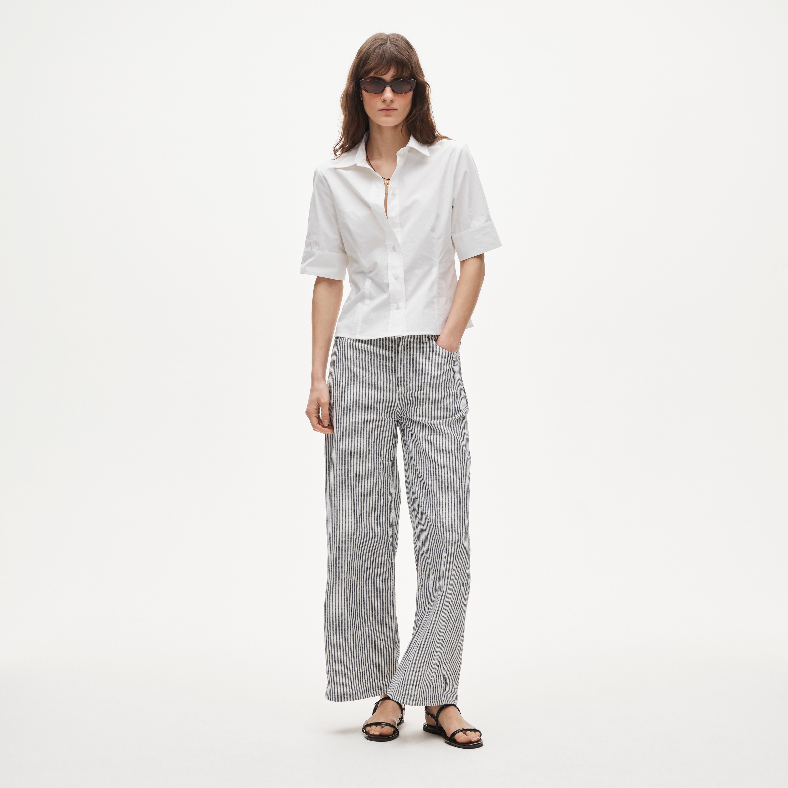 Eleanor slim-fit elbow-sleeve button-up shirt in cotton poplin