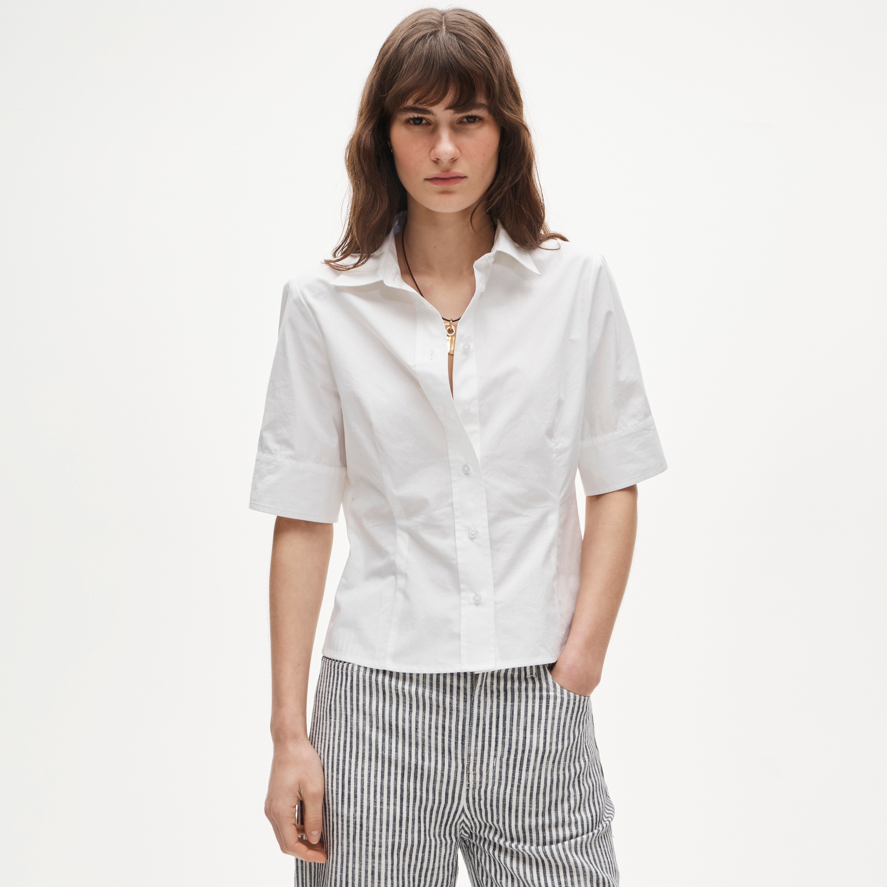 Eleanor slim-fit elbow-sleeve shirt in cotton poplin - image 2