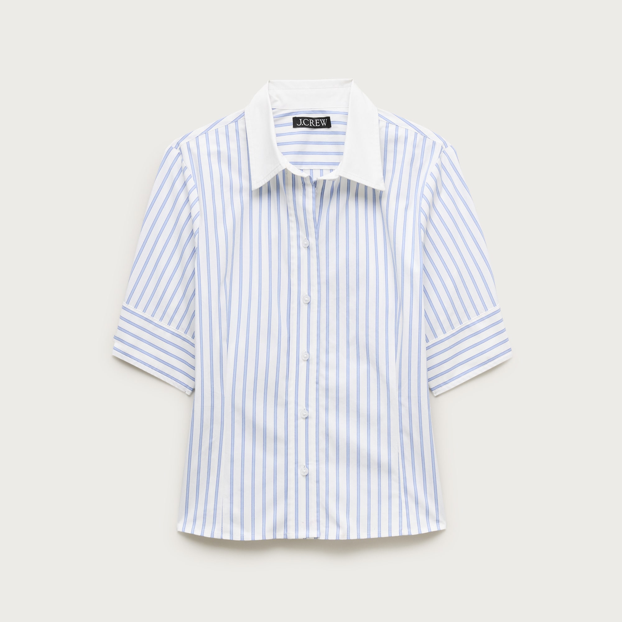 Eleanor slim-fit elbow-sleeve button-up shirt in striped cotton poplin