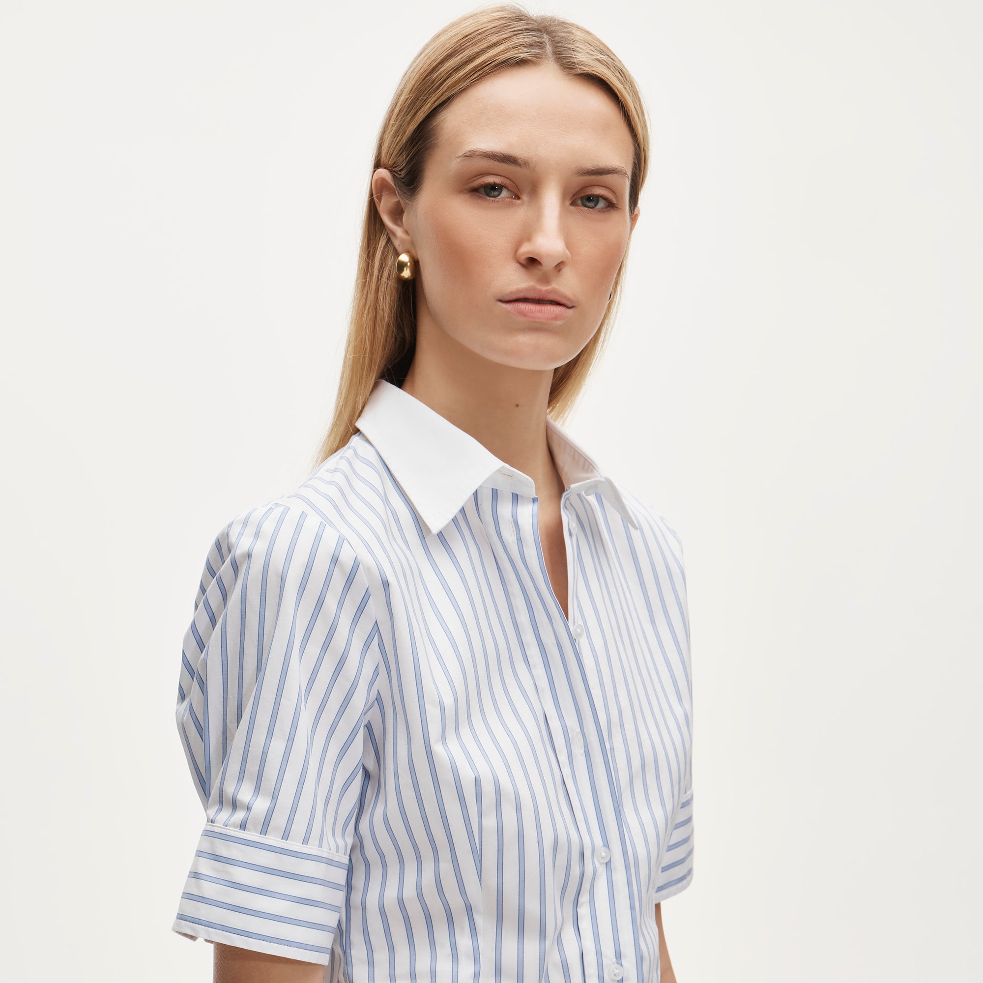 Eleanor slim-fit elbow-sleeve button-up shirt in striped cotton poplin