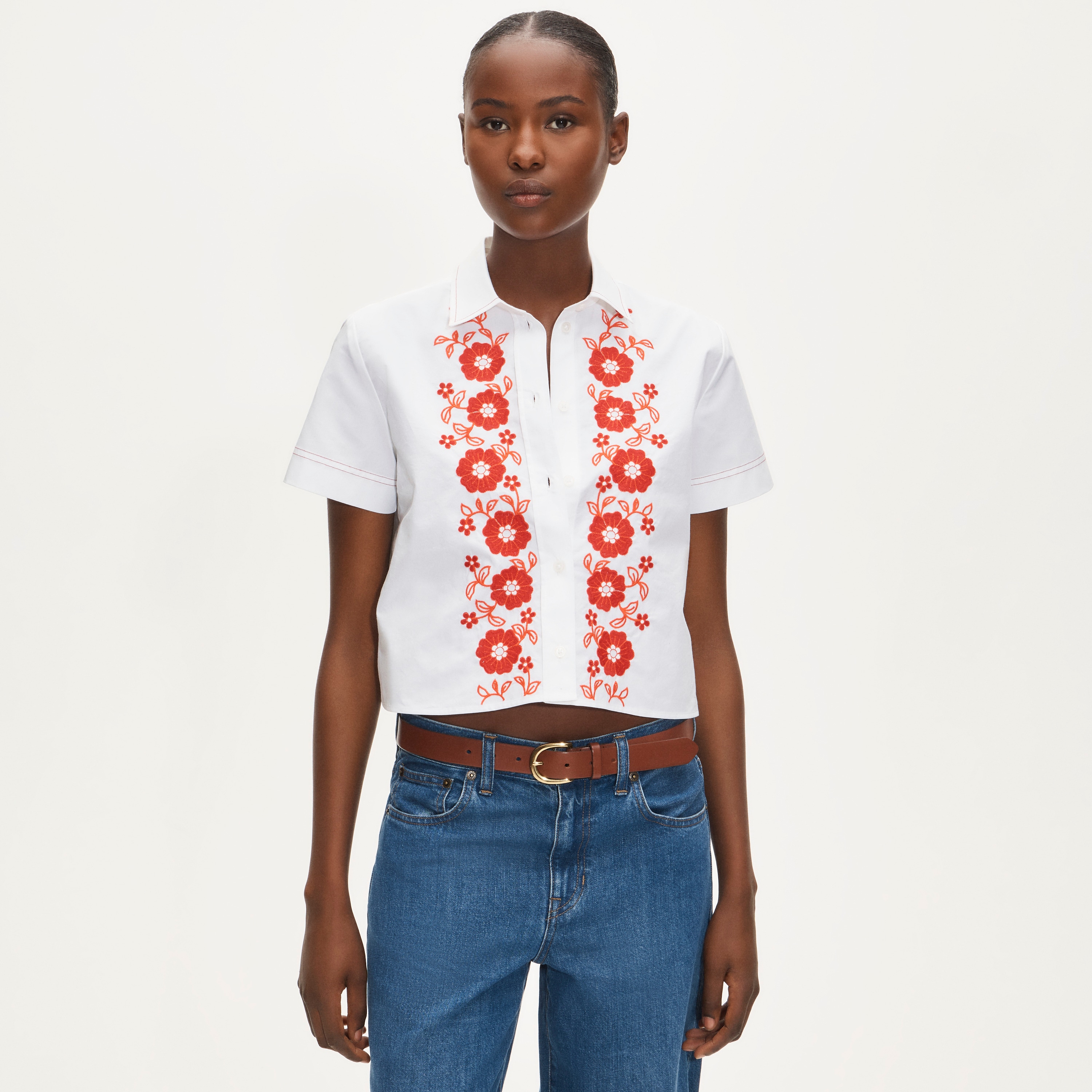 Gamine Button-down Shirt In Embroidered Floral For Women | J.Crew
