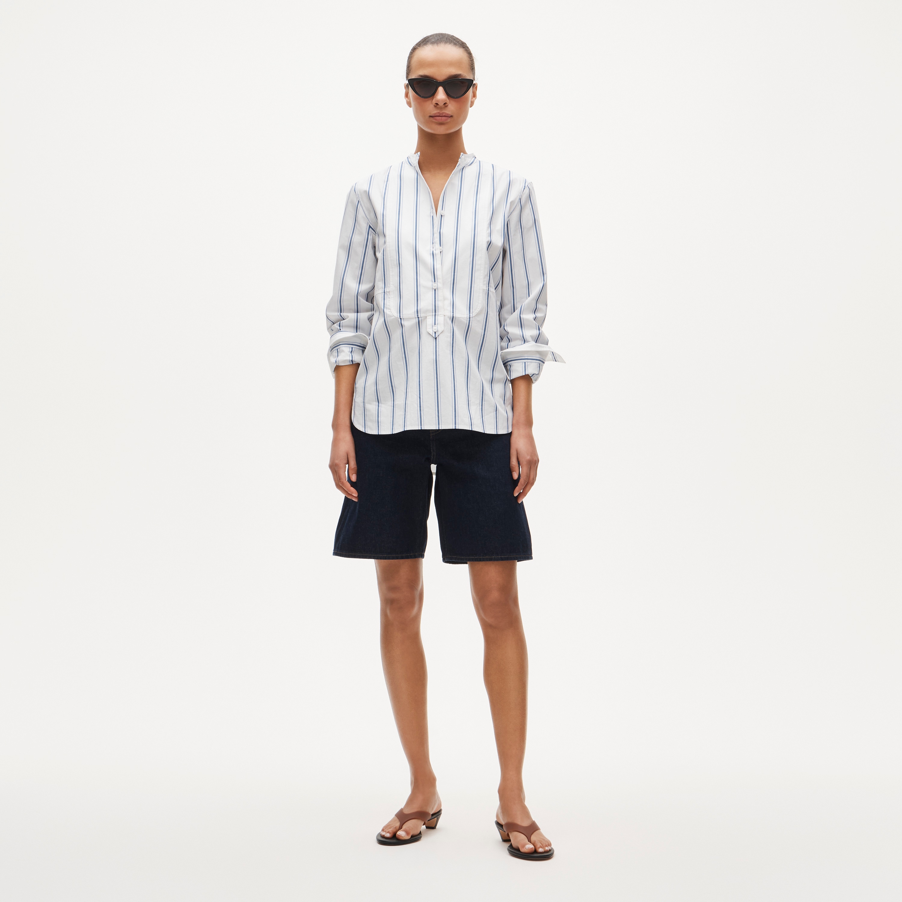 Tuxedo-bib button-up shirt in striped cotton poplin - image 3