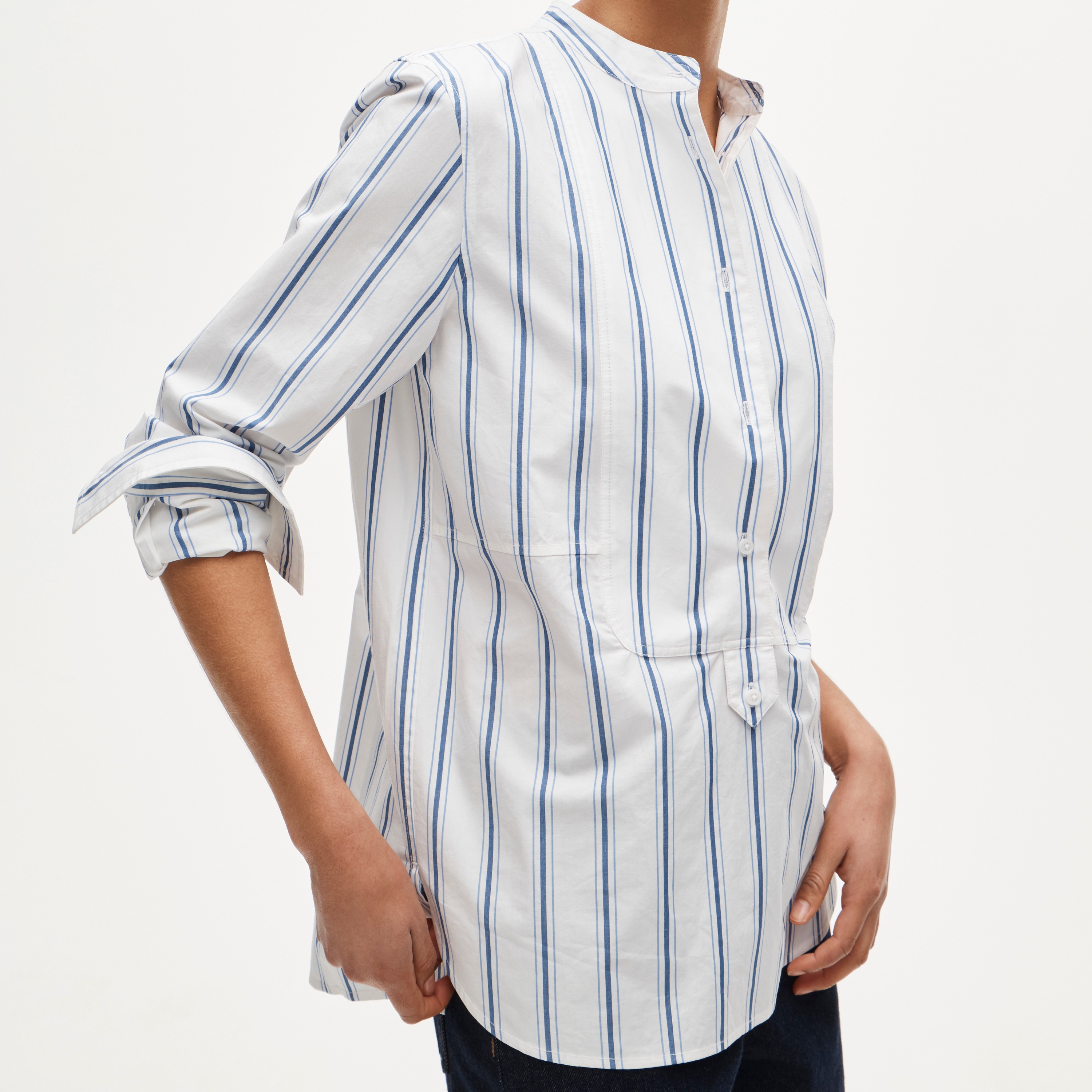 Tuxedo-bib button-up shirt in striped cotton poplin - image 4