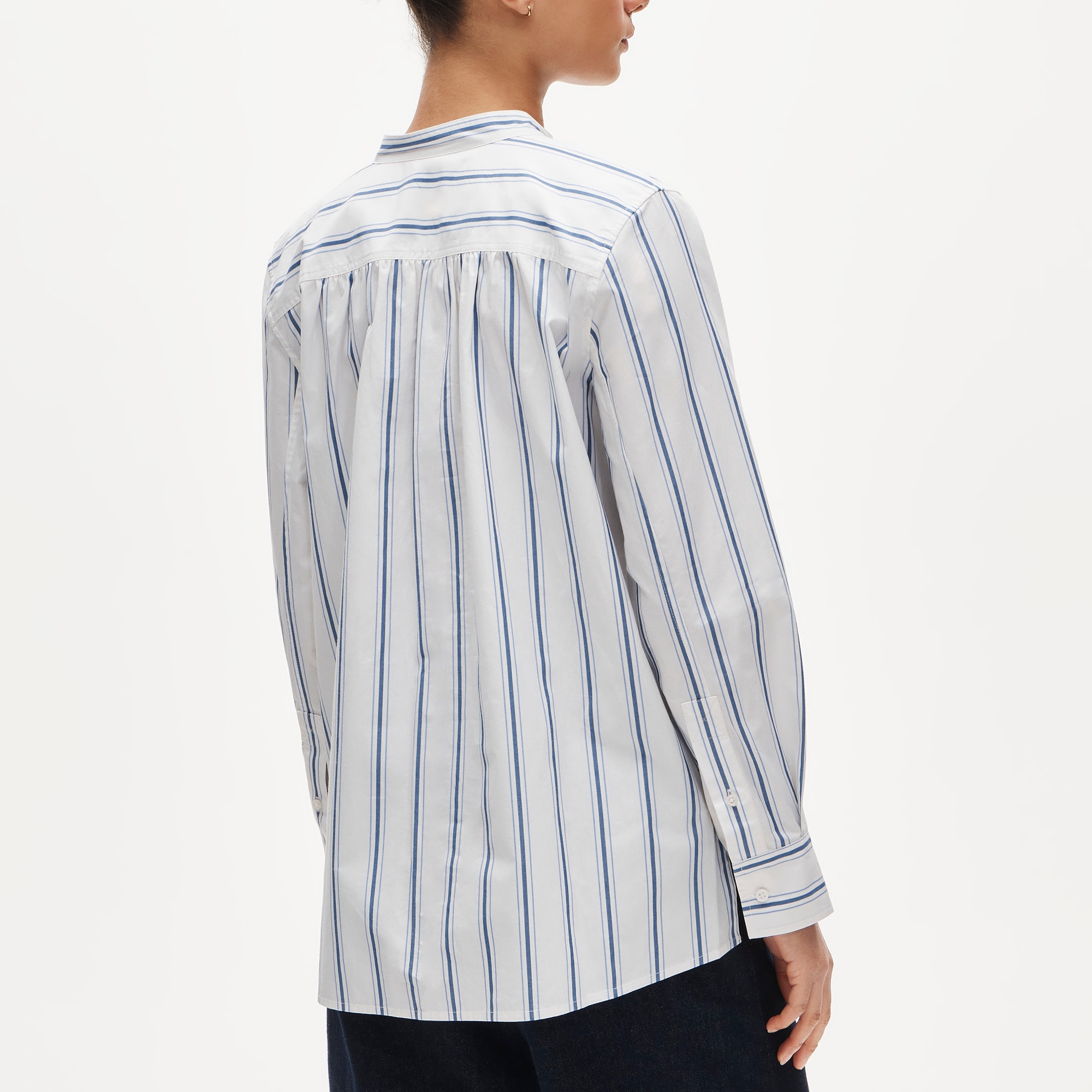 Tuxedo-bib button-up shirt in striped cotton poplin - image 5
