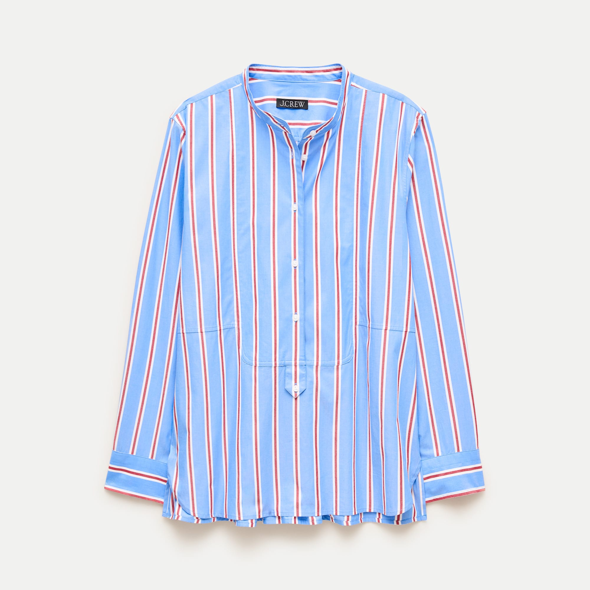 Tuxedo-bib button-up in striped cotton poplin