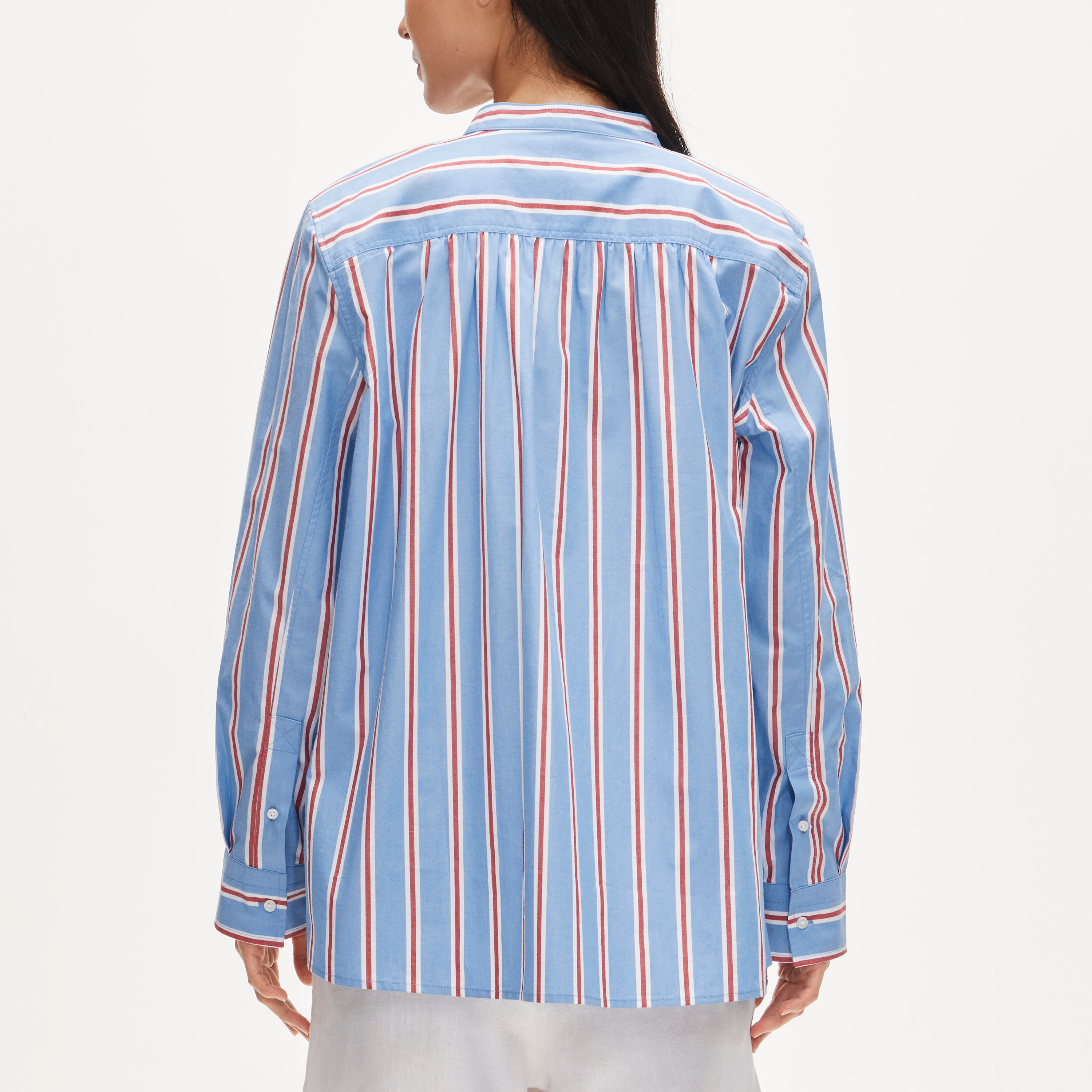Tuxedo-bib button-up in striped cotton poplin