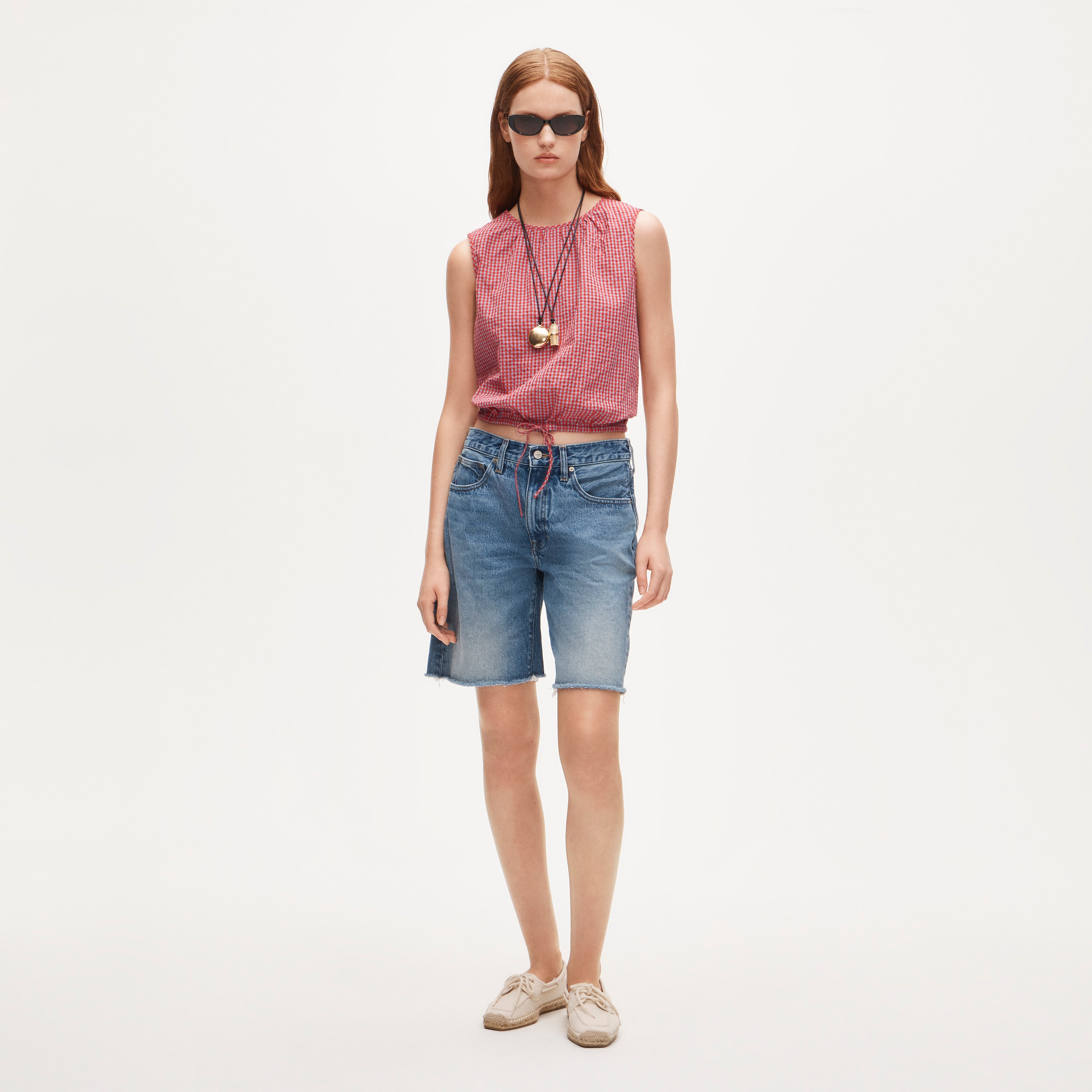 Drawstring-waist Tank Top In Gingham Dobby For Women | J.Crew