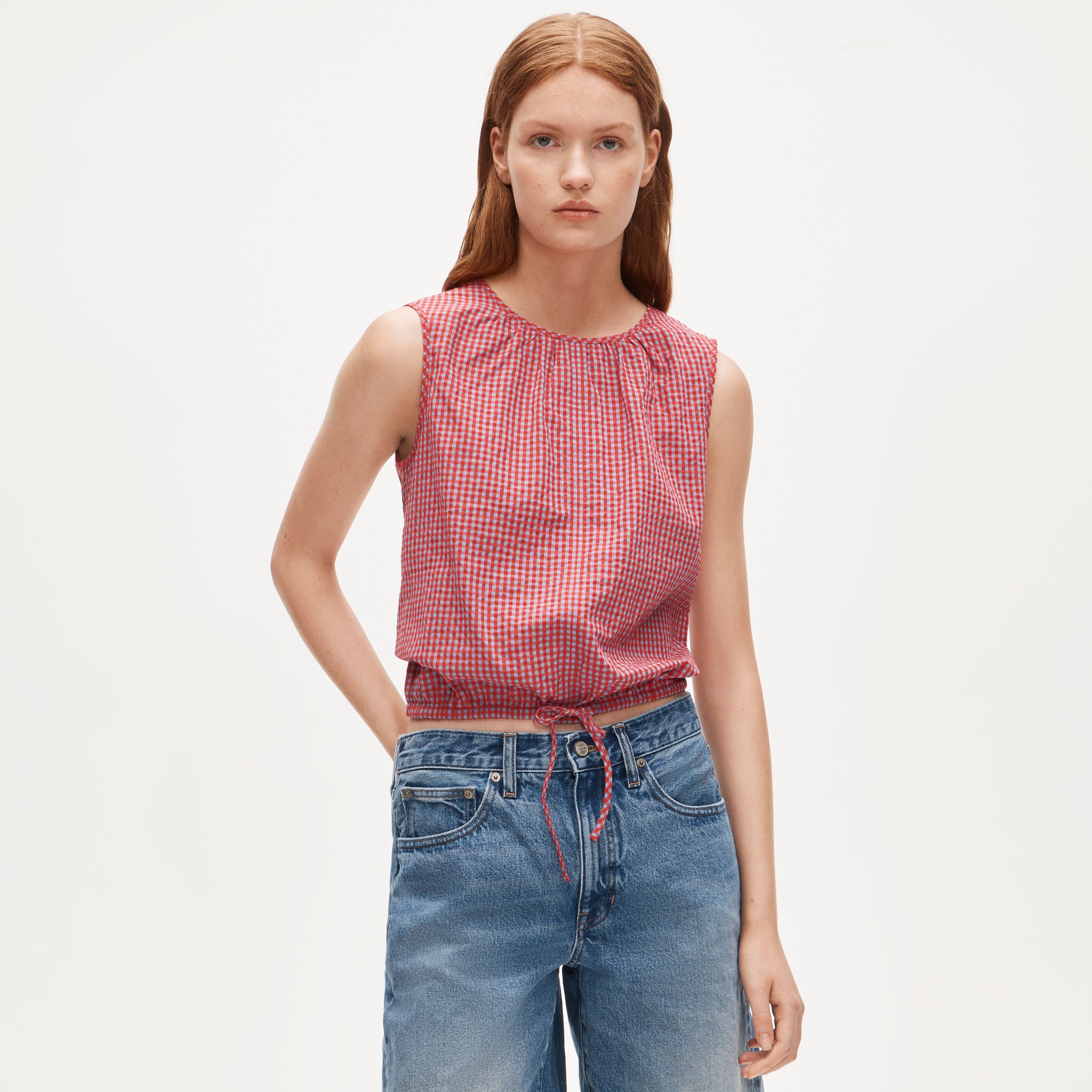 Drawstring-waist Tank Top In Gingham Dobby For Women | J.Crew