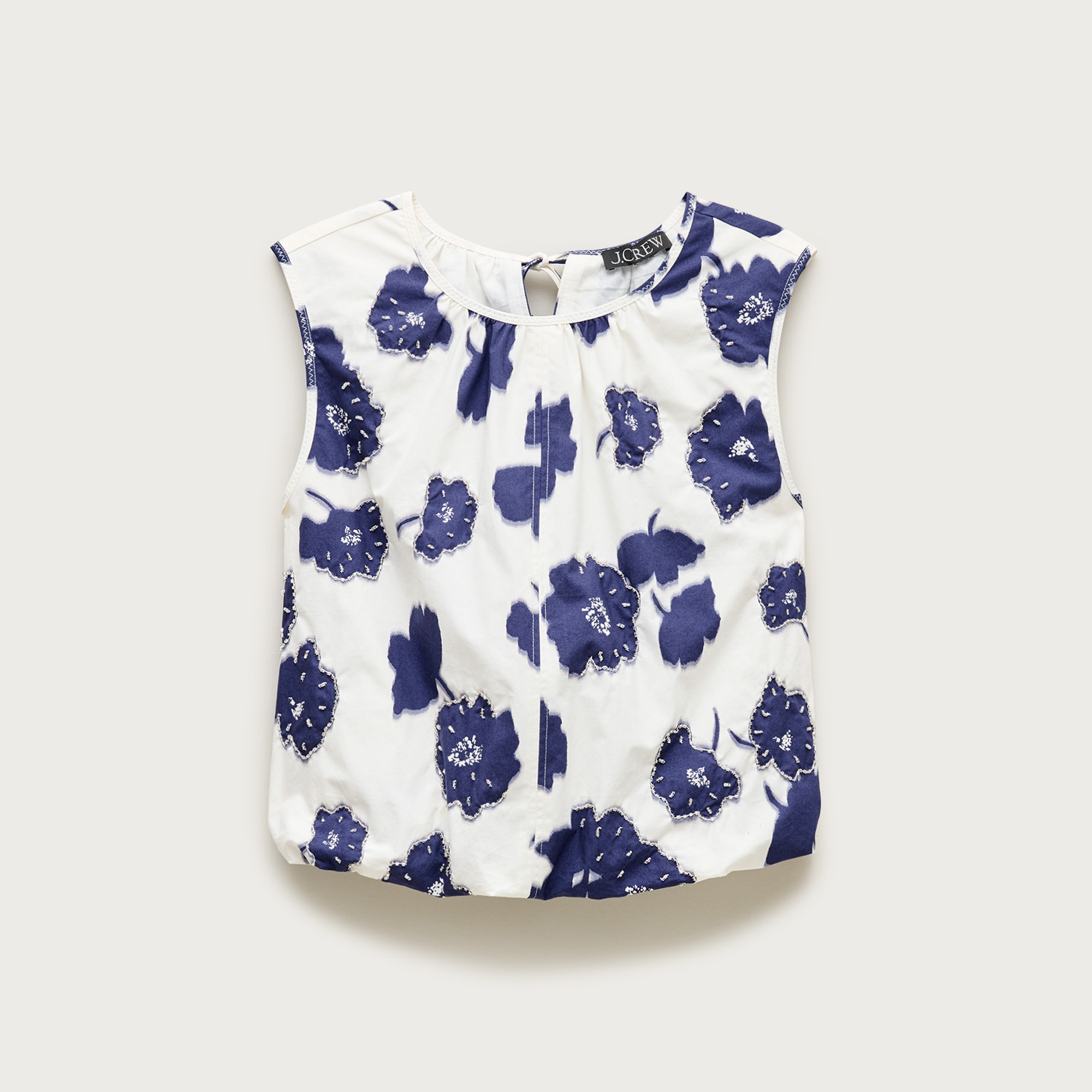 Embellished drawstring-waist tank top in blurred floral