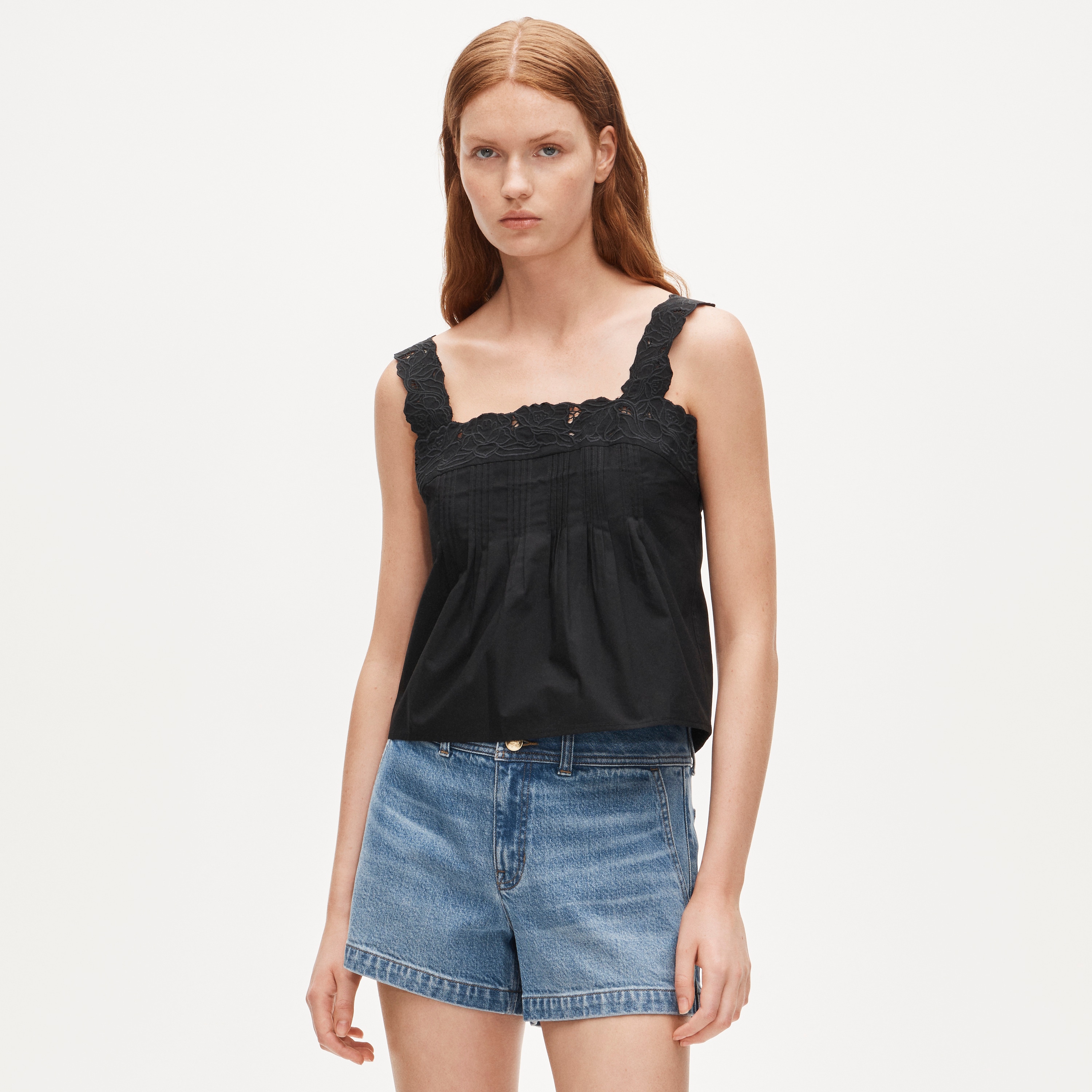 Lace-trim tank top in compact poplin - image 2