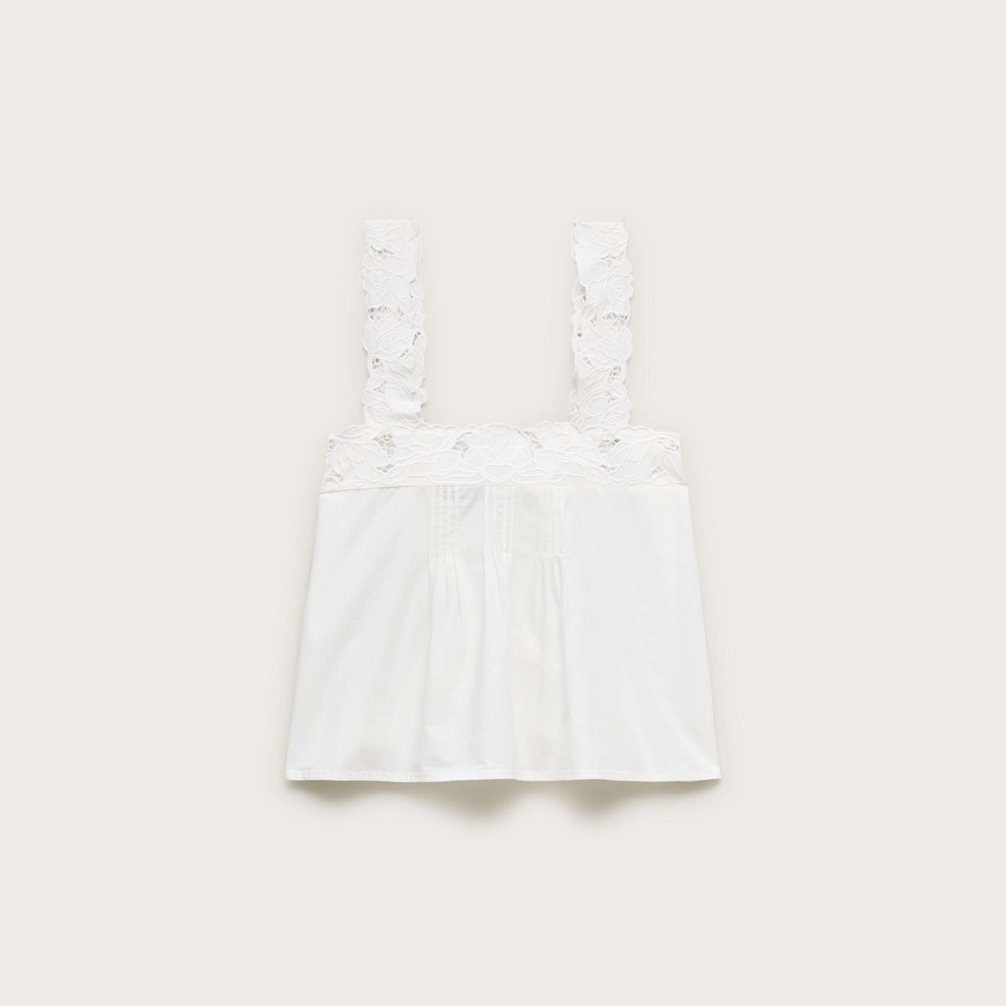 Lace-trim tank top in compact poplin