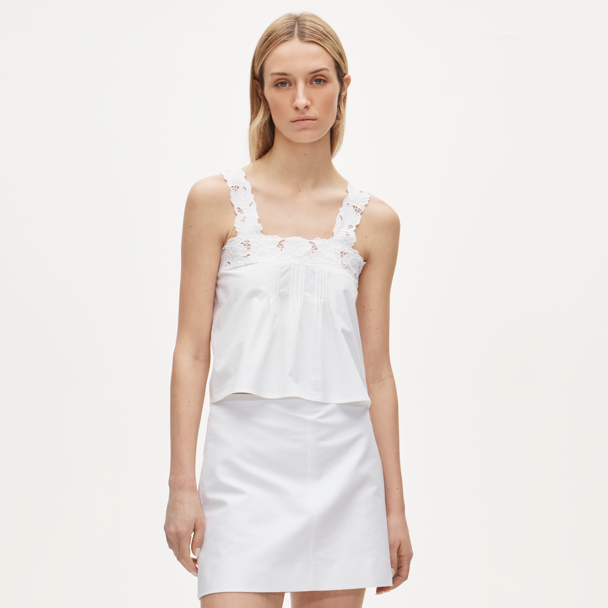 Lace-trim Tank Top In Compact Poplin For Women | J.Crew