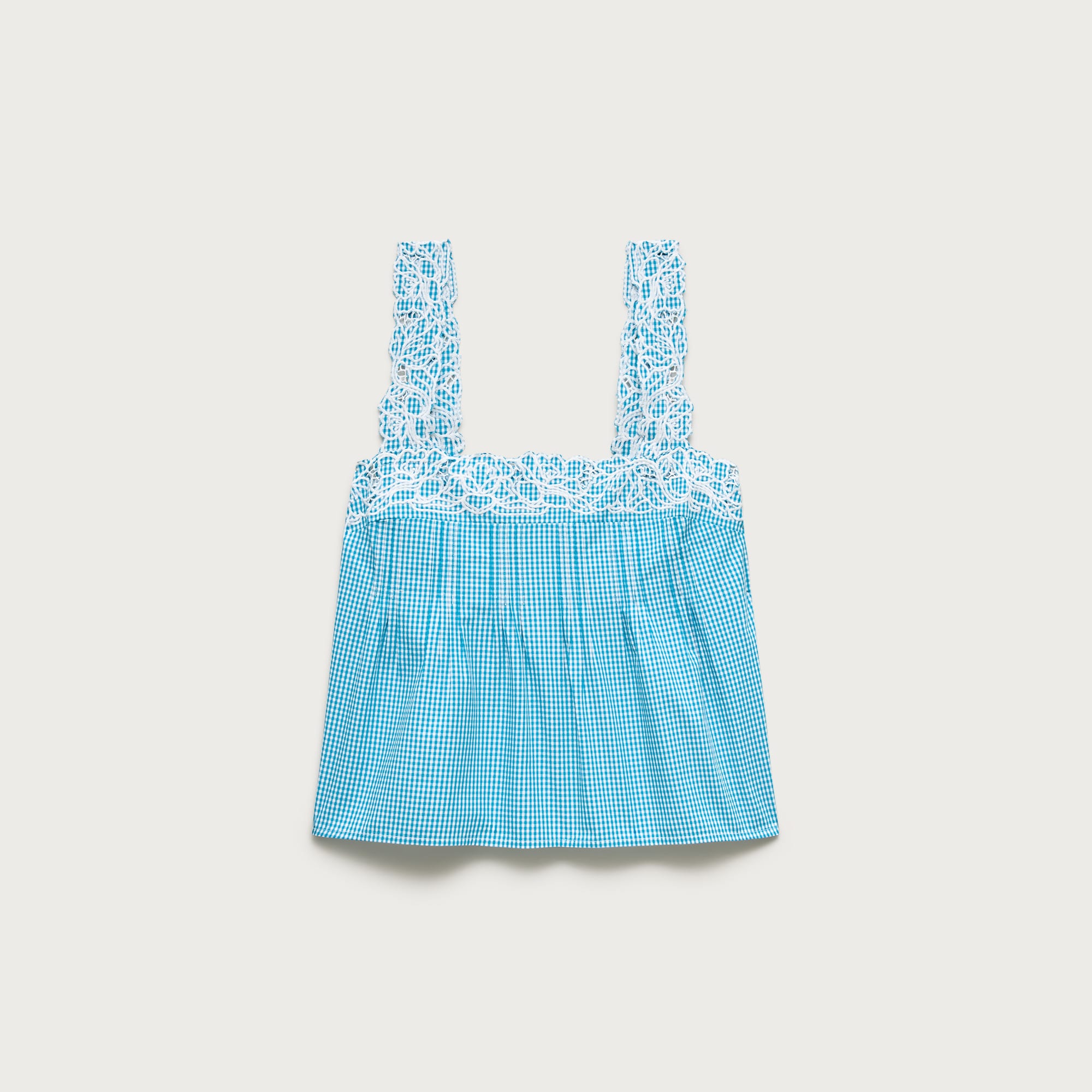 Embroidered Lace-trim Tank Top In Gingham Compact Poplin For Women