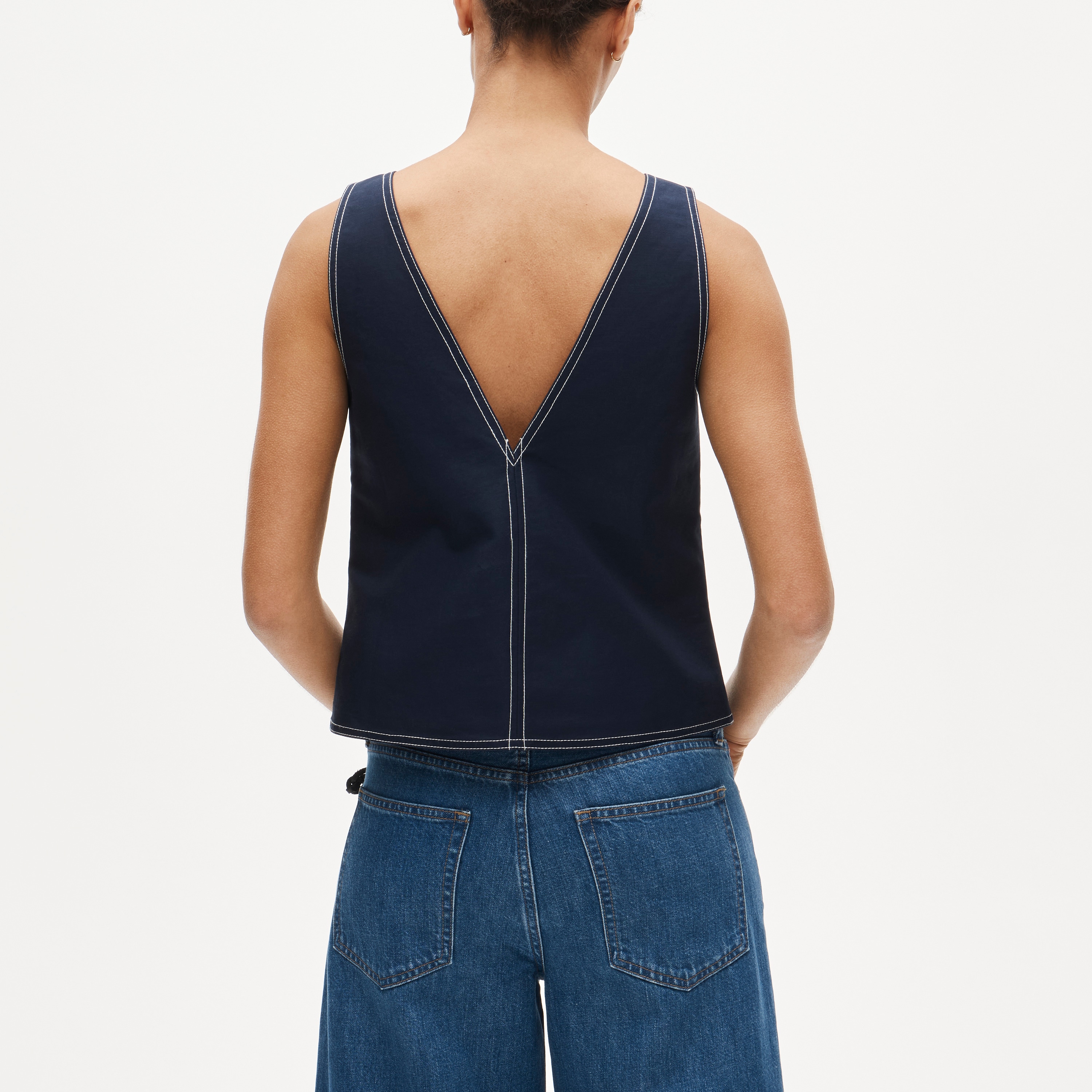 Contrast-stitch shell top in double cotton poplin