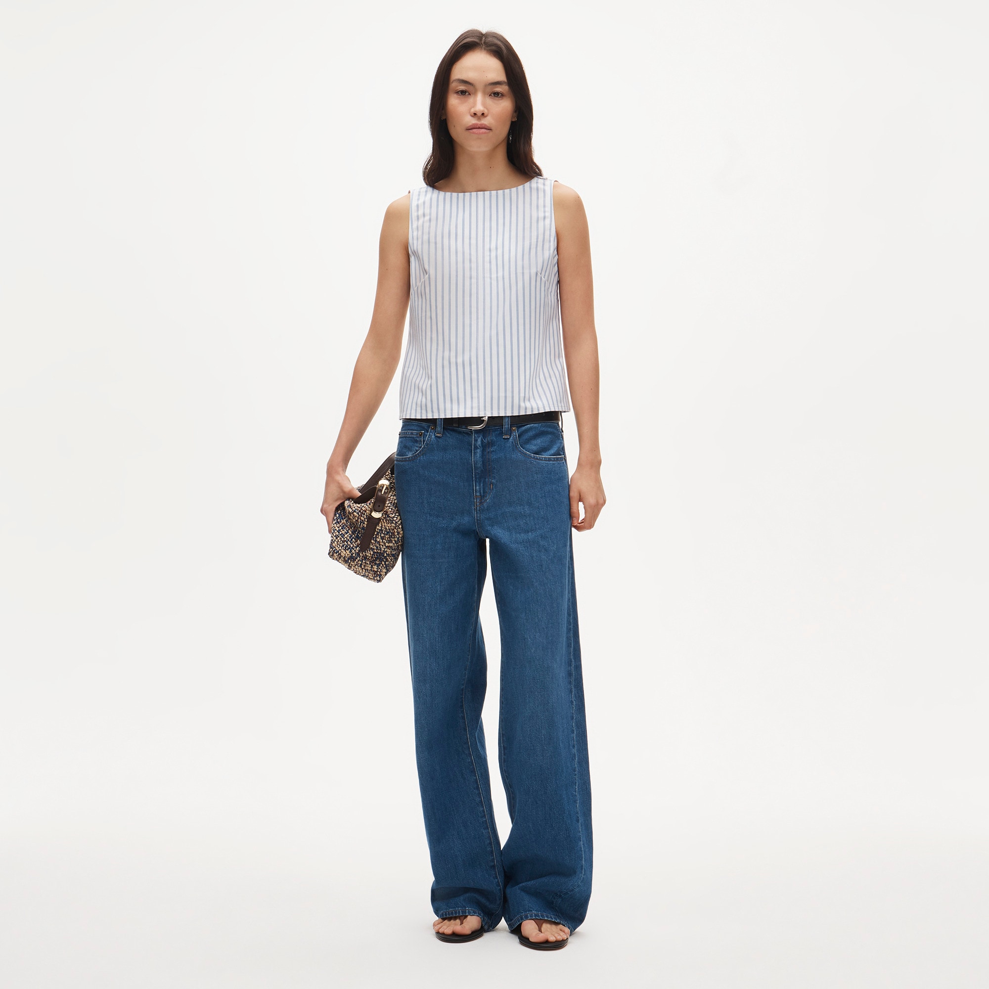 Shell top in striped double cotton poplin