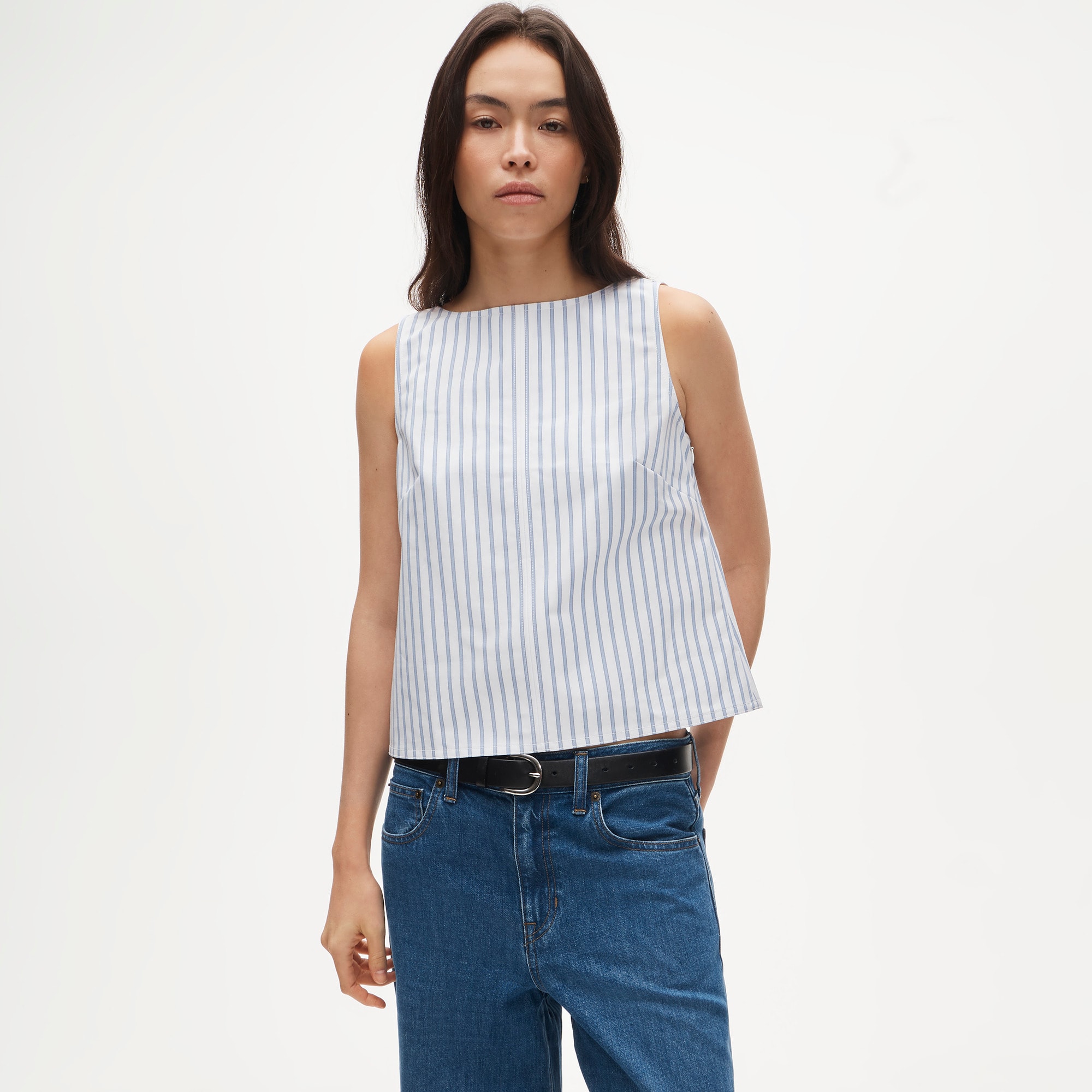 Shell top in striped double cotton poplin