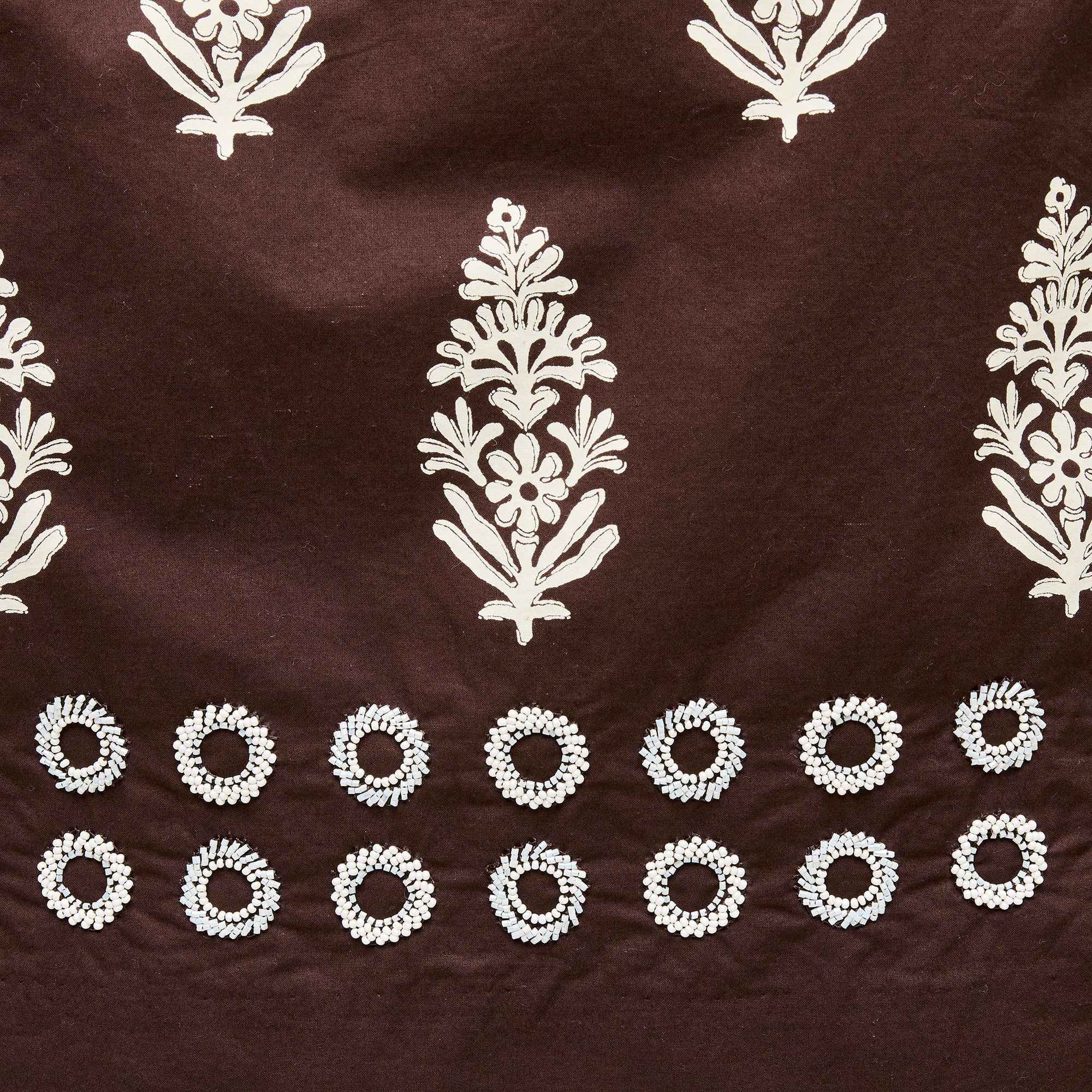 Beaded shell top in cocoa block print