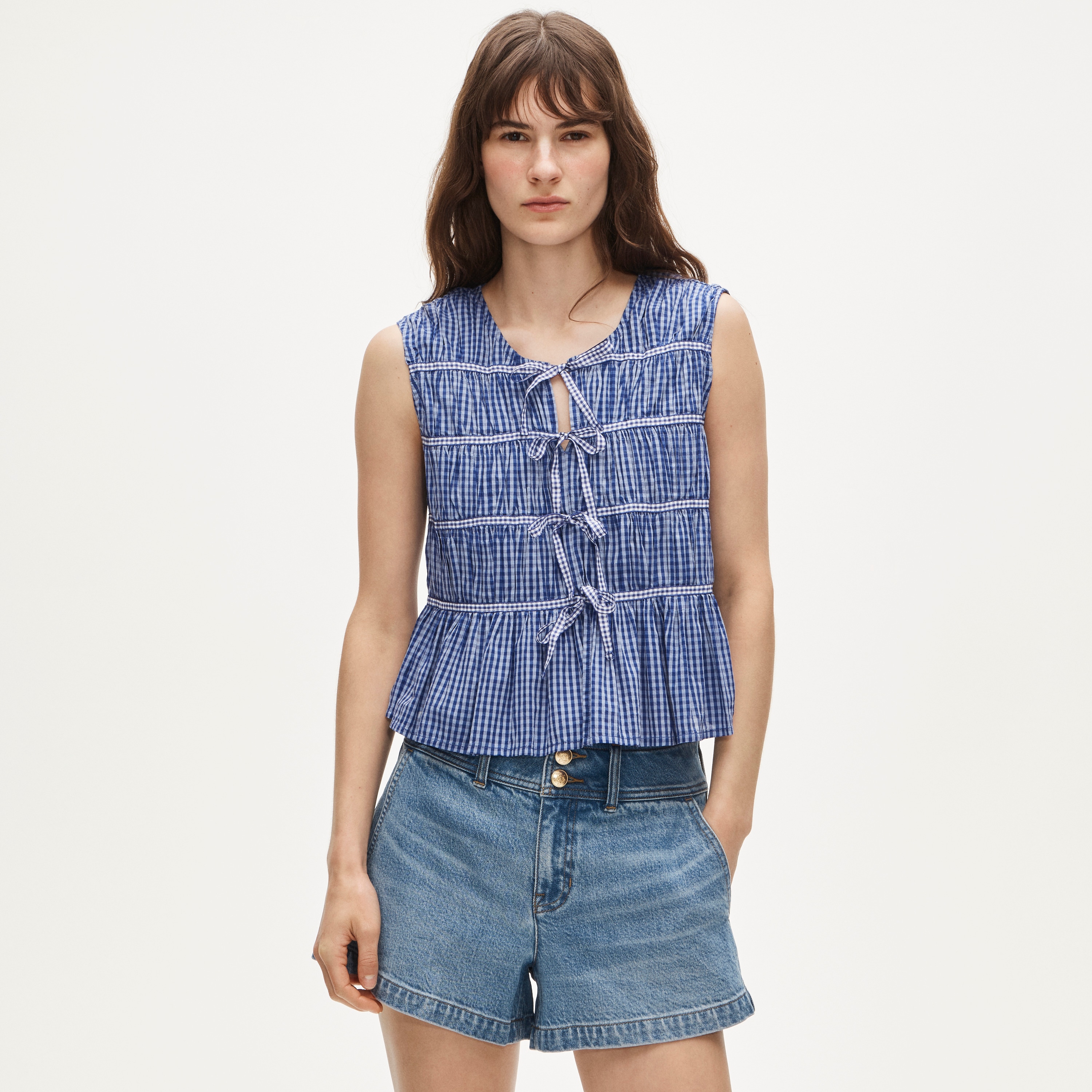 トップス 335 Tie-front Top In Gingham For Women | J.Crew