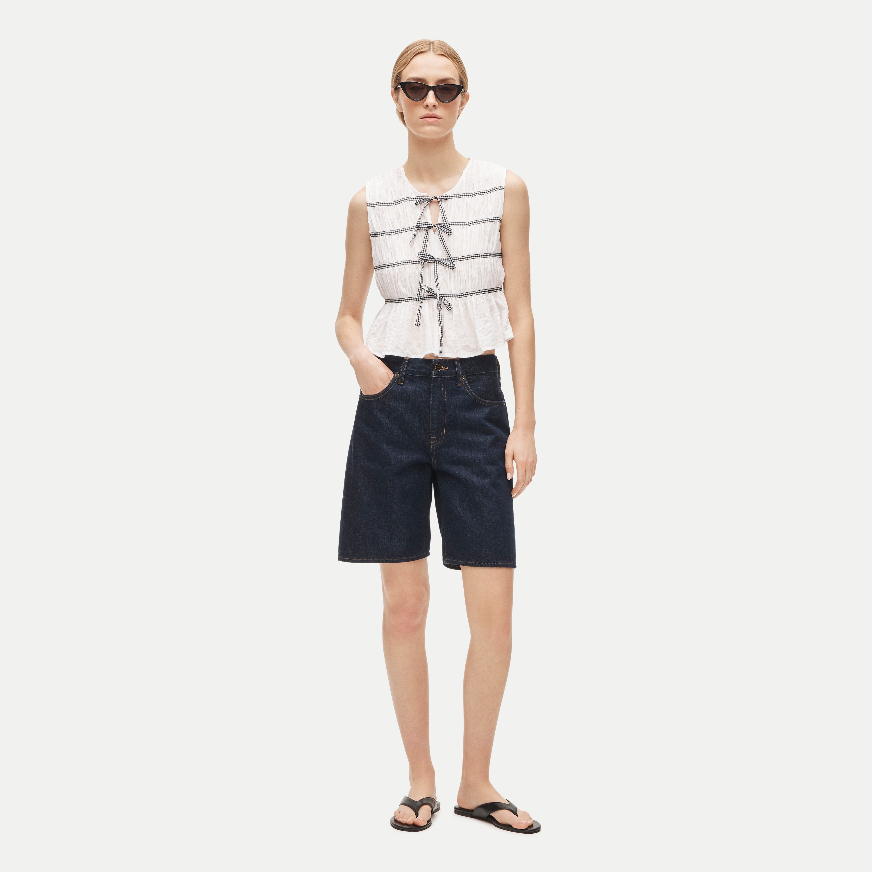 Tie-front top with gingham details