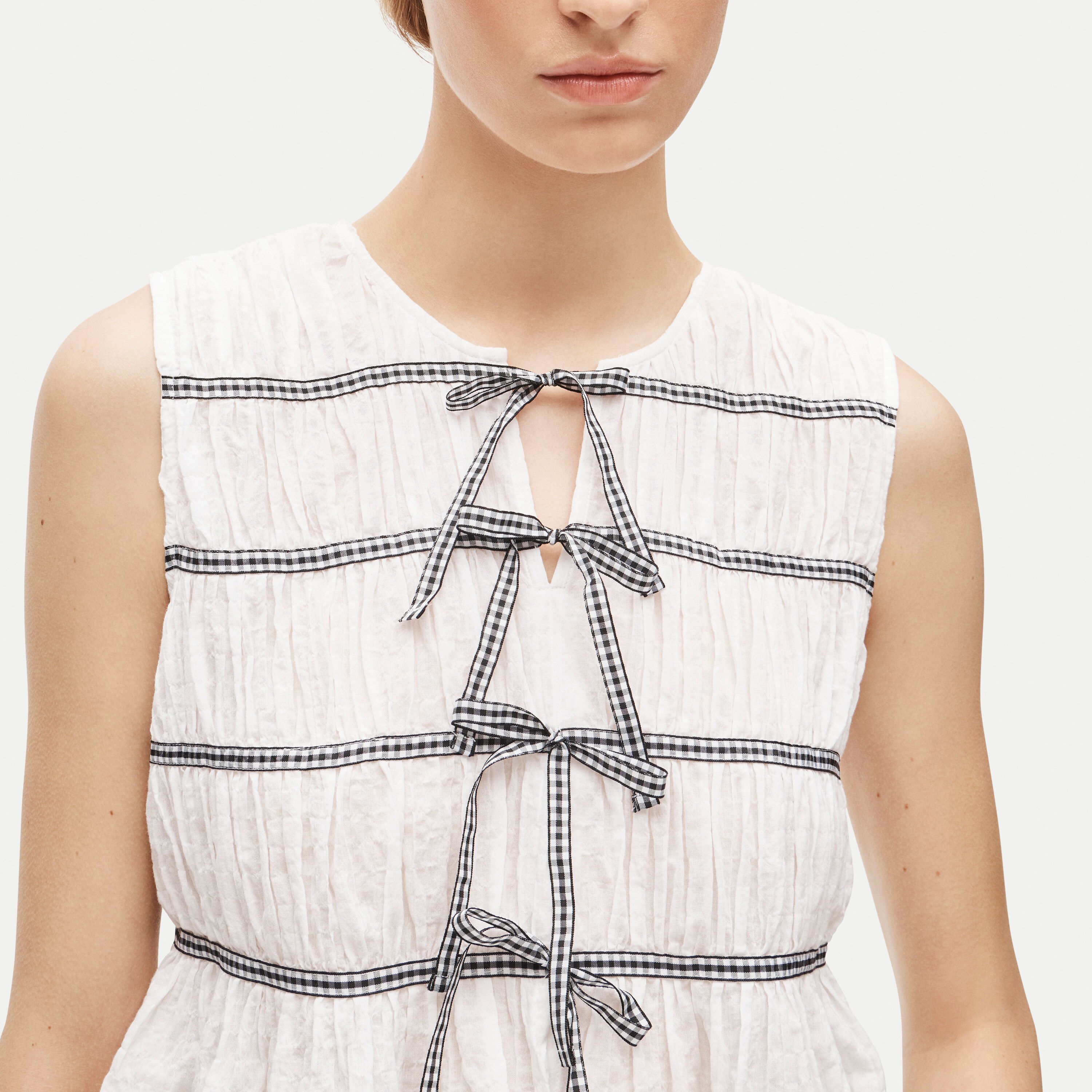 Tie-front top with gingham details