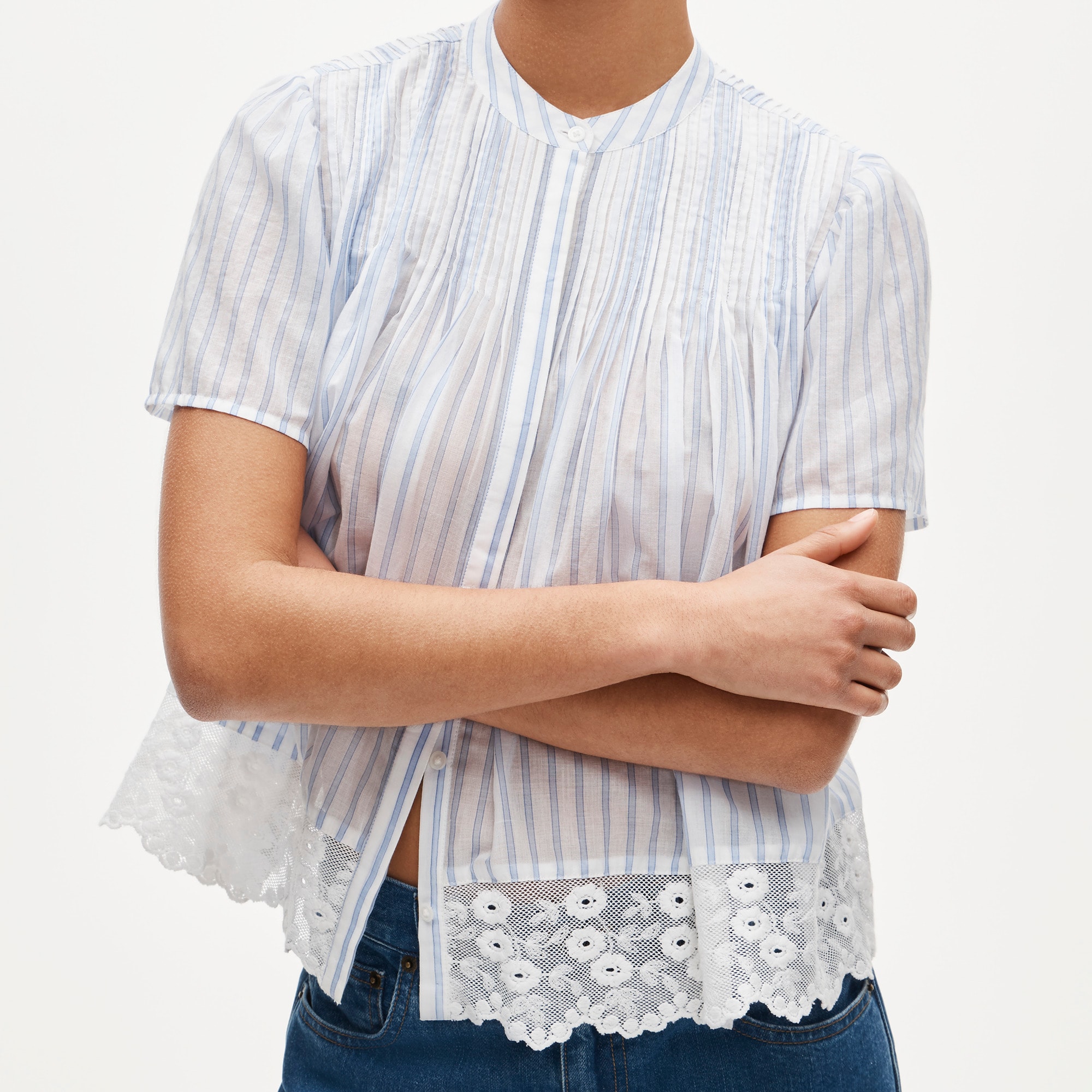 Lace-trim short-sleeve top in cotton voile - image 4
