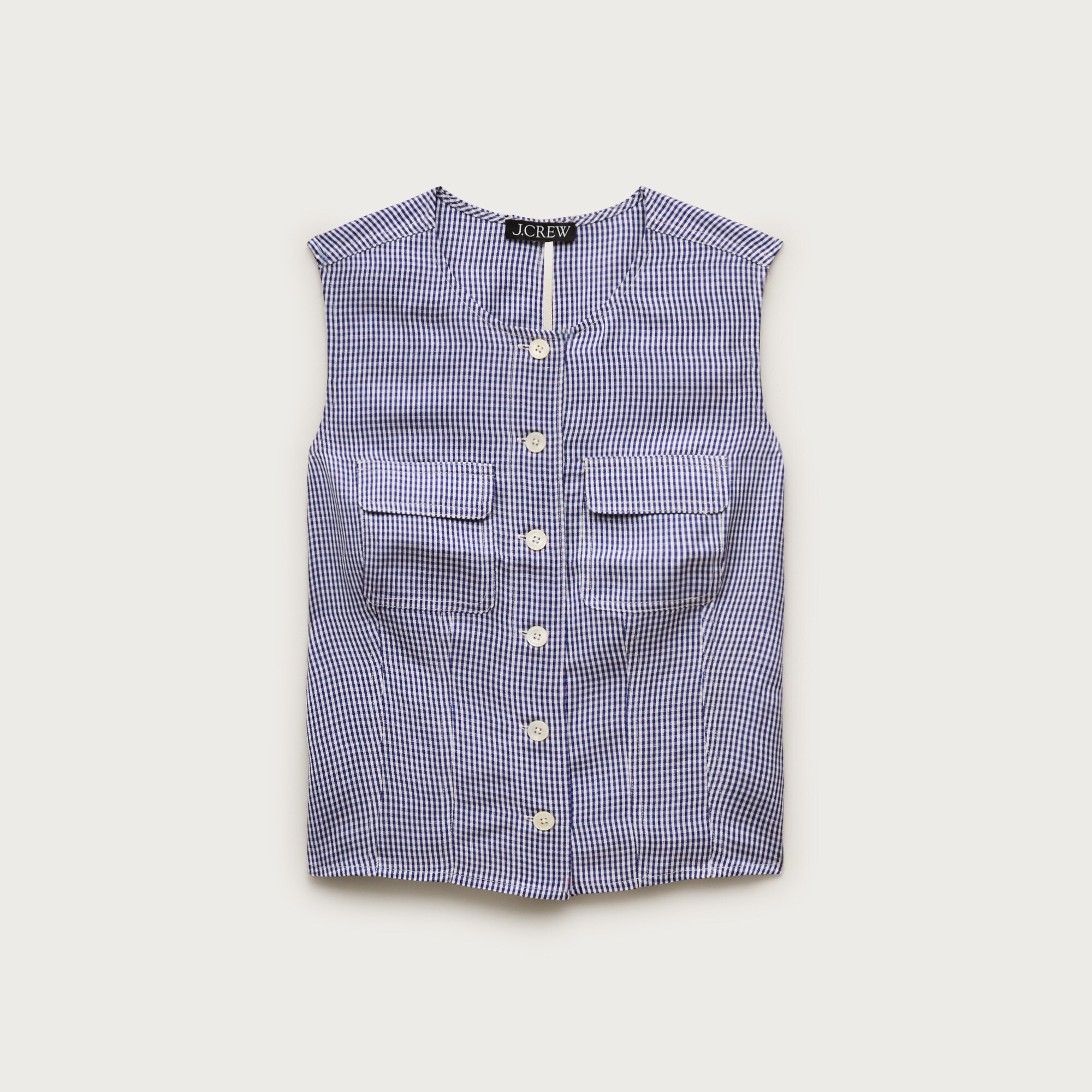 Utility button-up top in gingham Gramercy linen blend