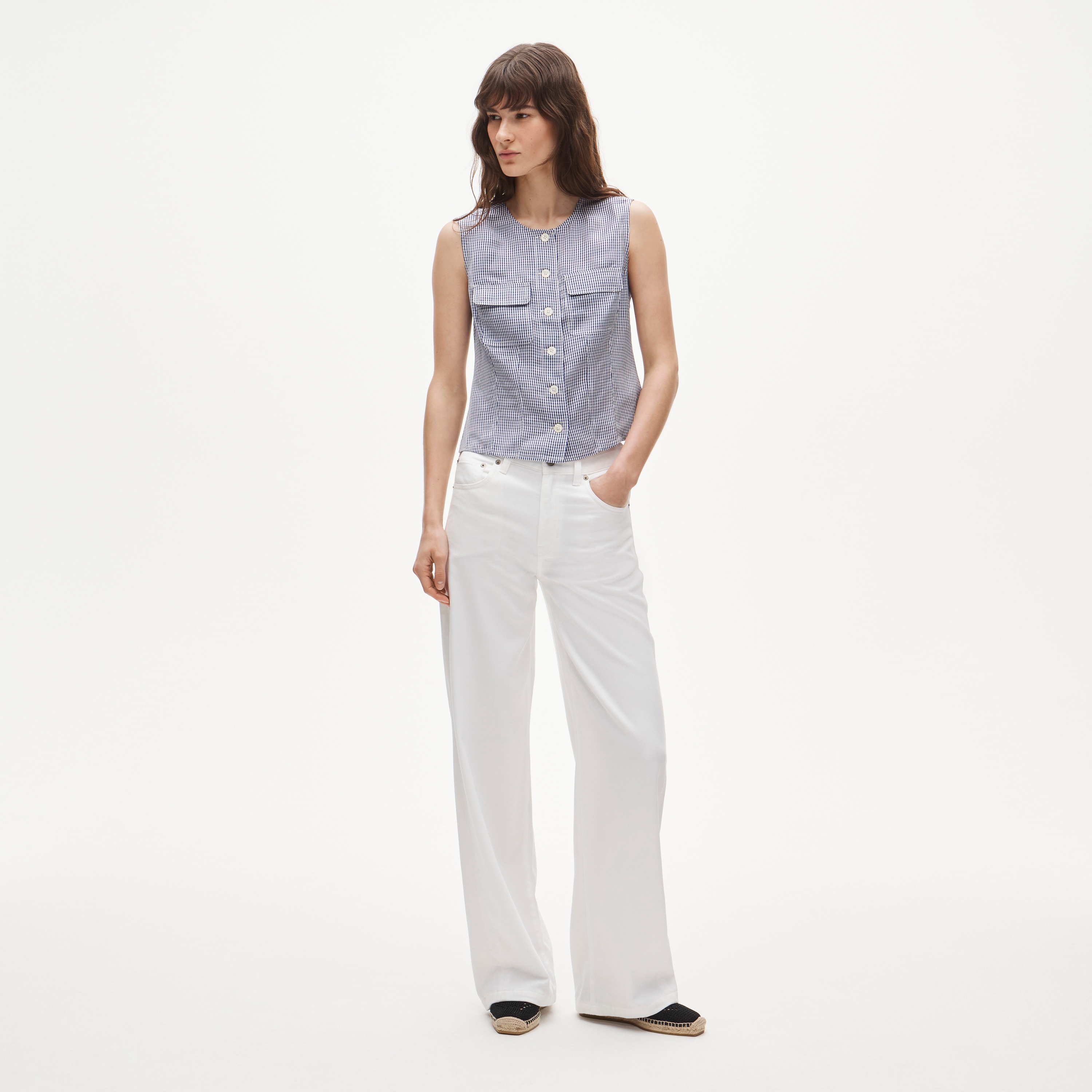Utility top in gingham Gramercy linen blend - image 3