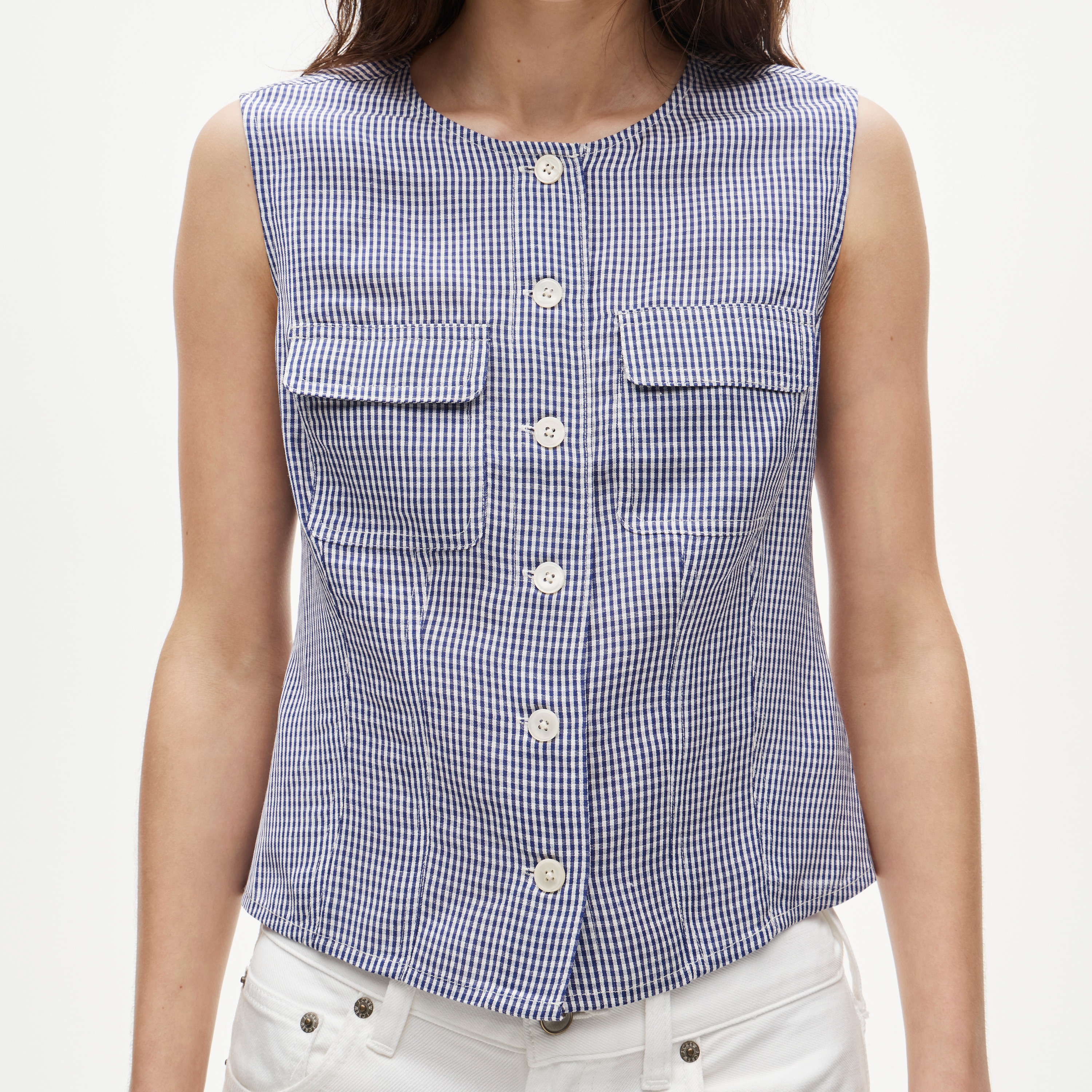 Utility top in gingham Gramercy linen blend - image 4