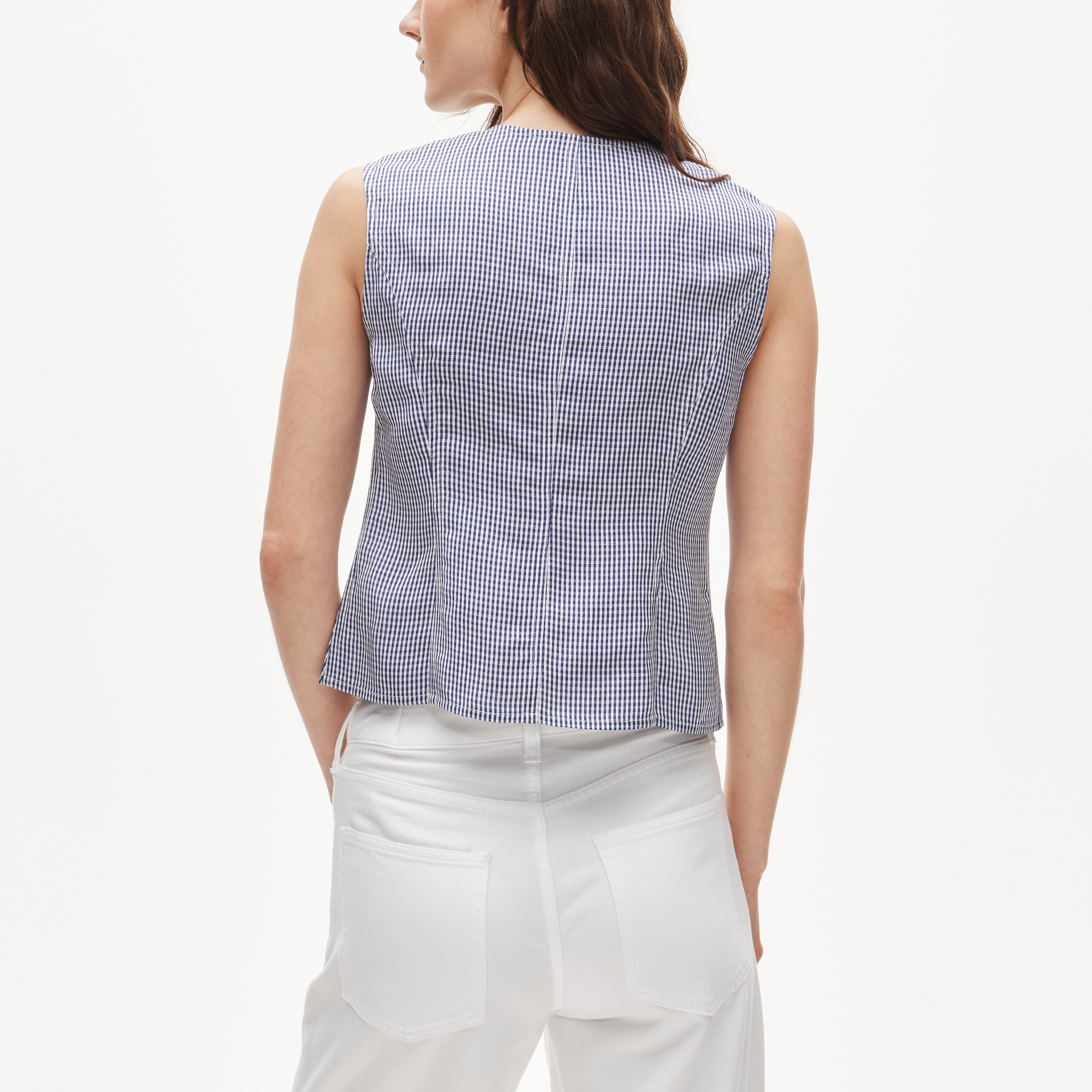 Utility top in gingham Gramercy linen blend - image 5