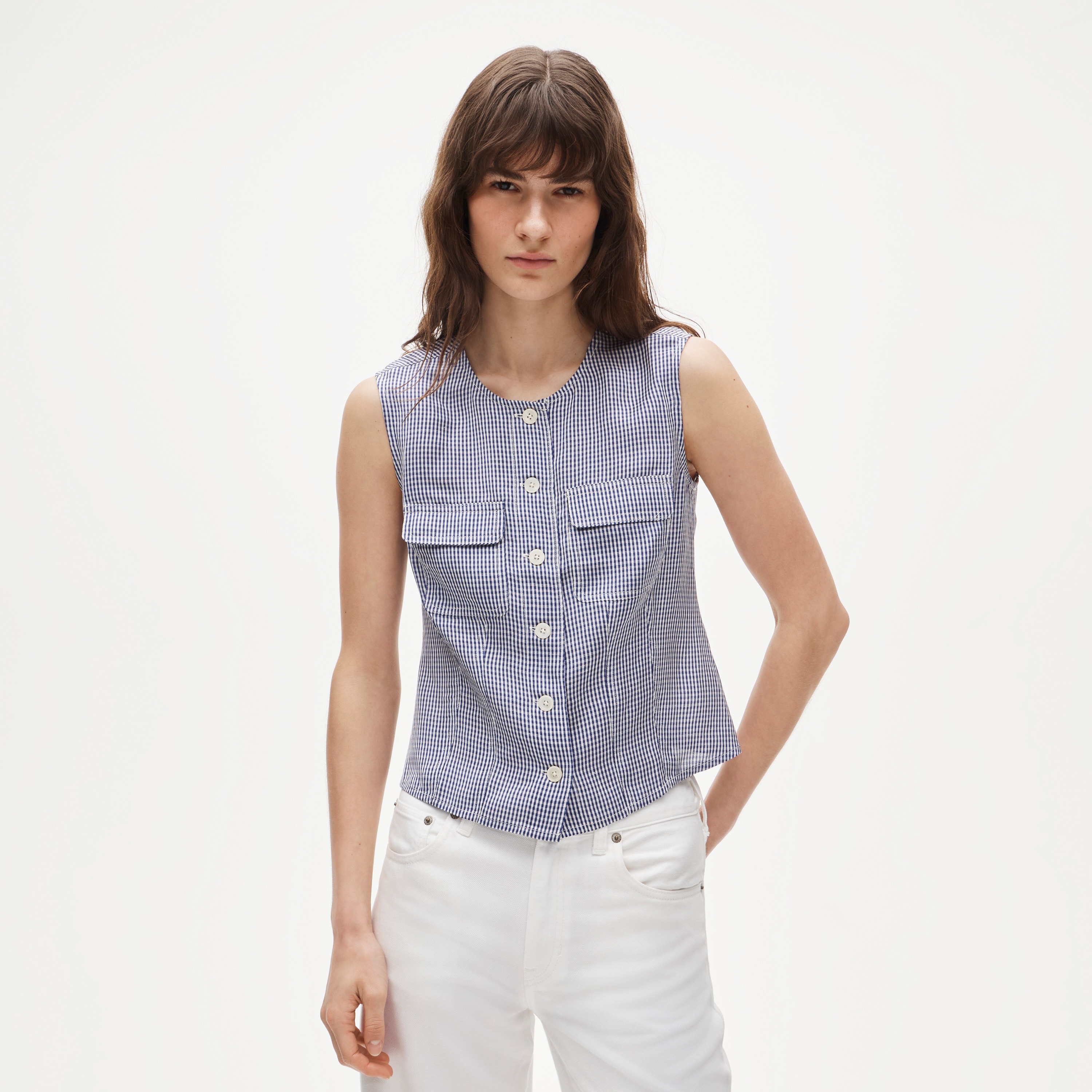 Utility top in gingham Gramercy linen blend - image 2