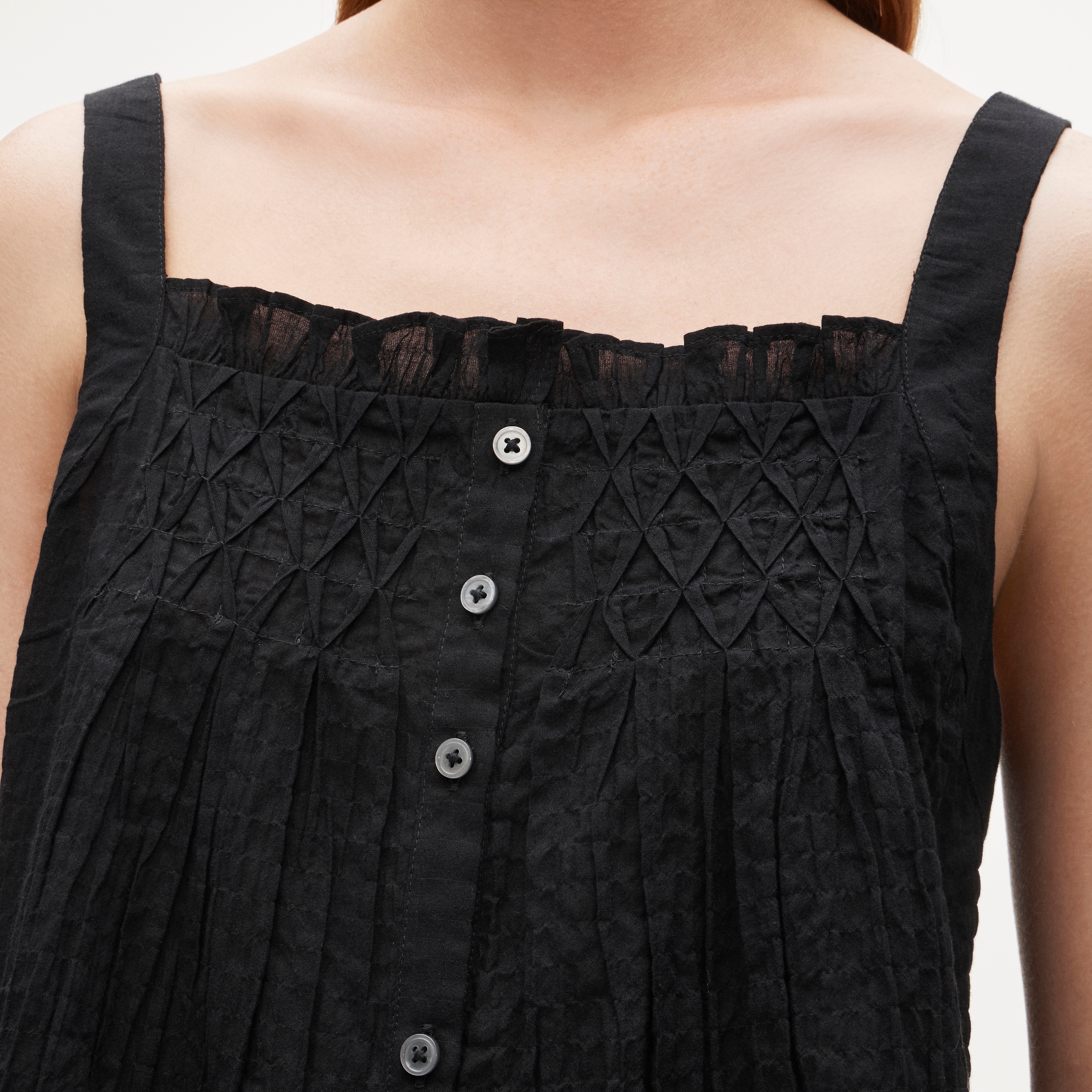 Smocked crinkle tank top