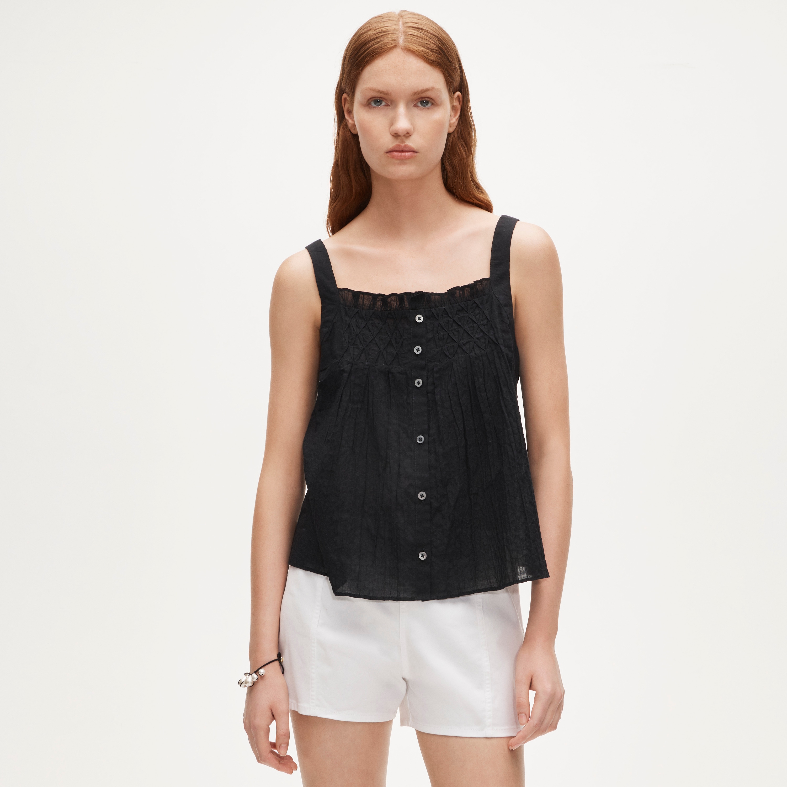 Smocked crinkle tank top