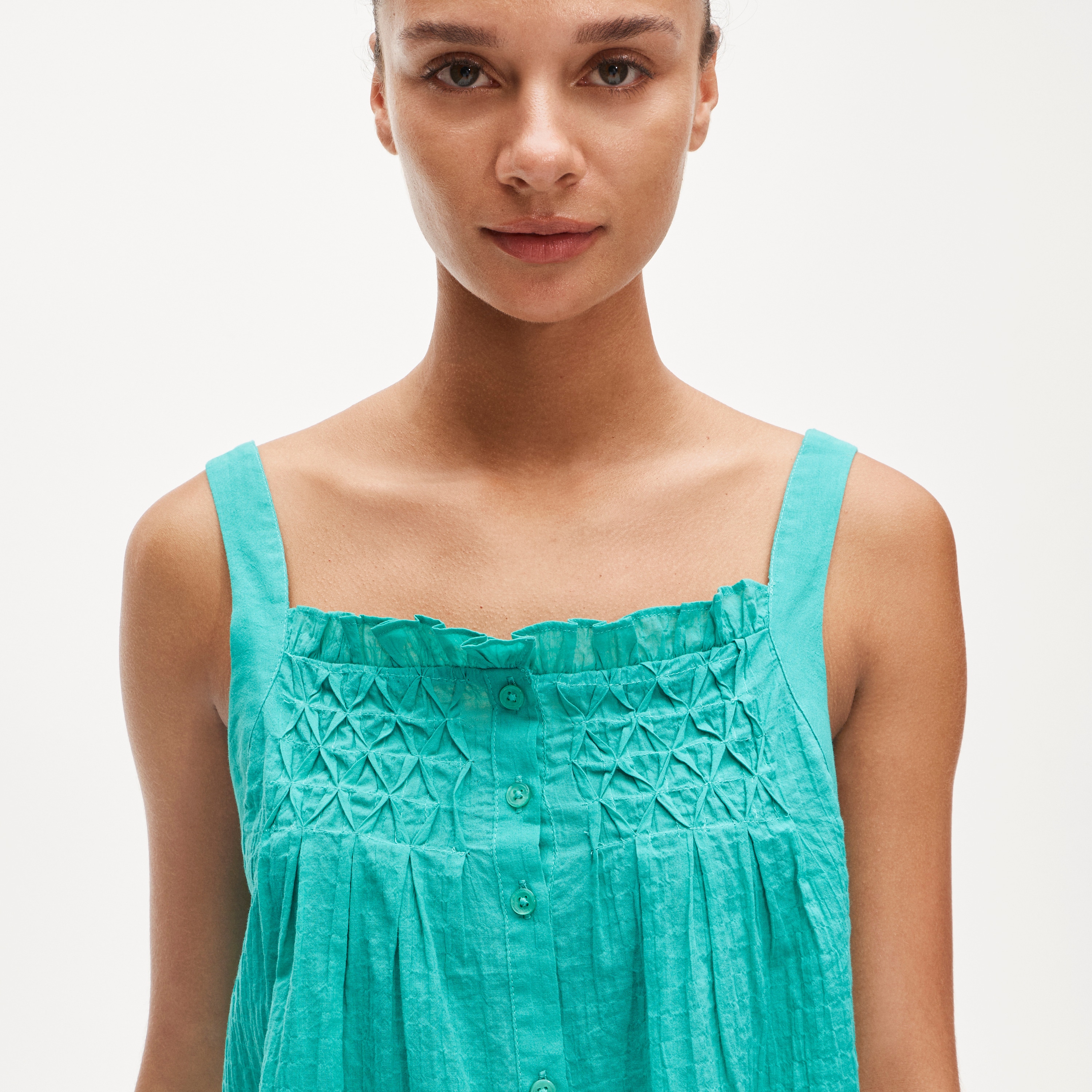 Smocked crinkle tank top