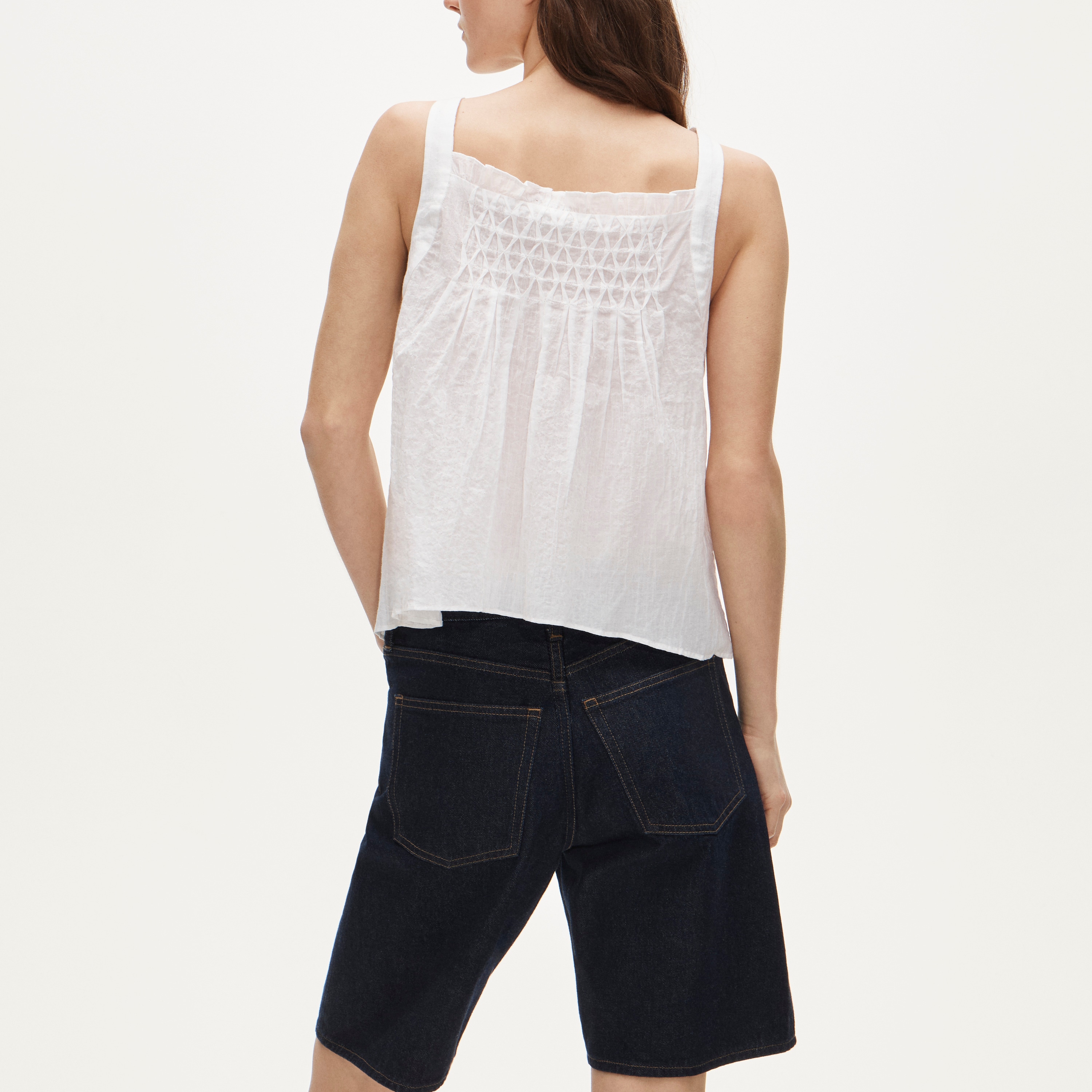 Smocked crinkle tank top