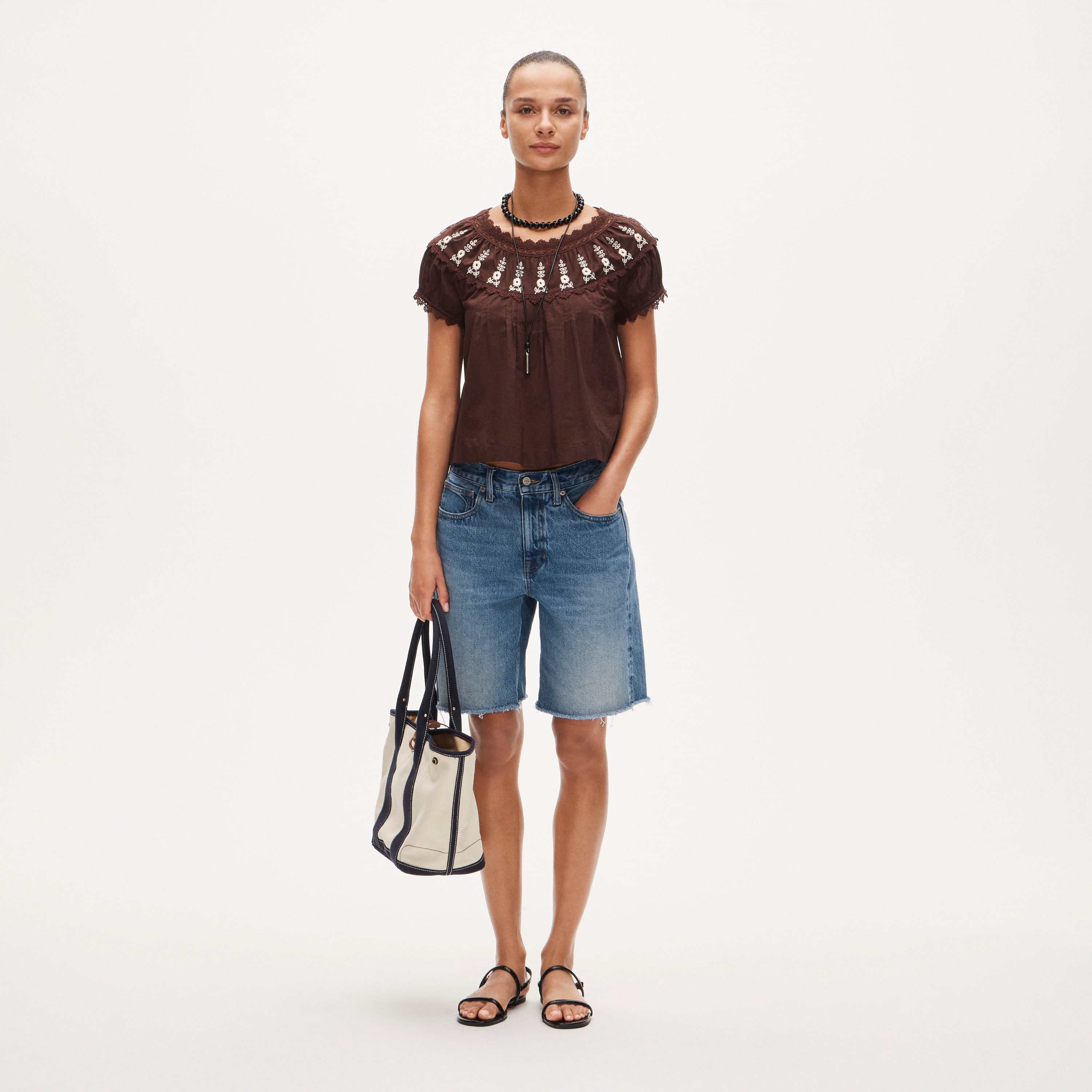 Embroidered Cap-sleeve Top For Women | J.Crew