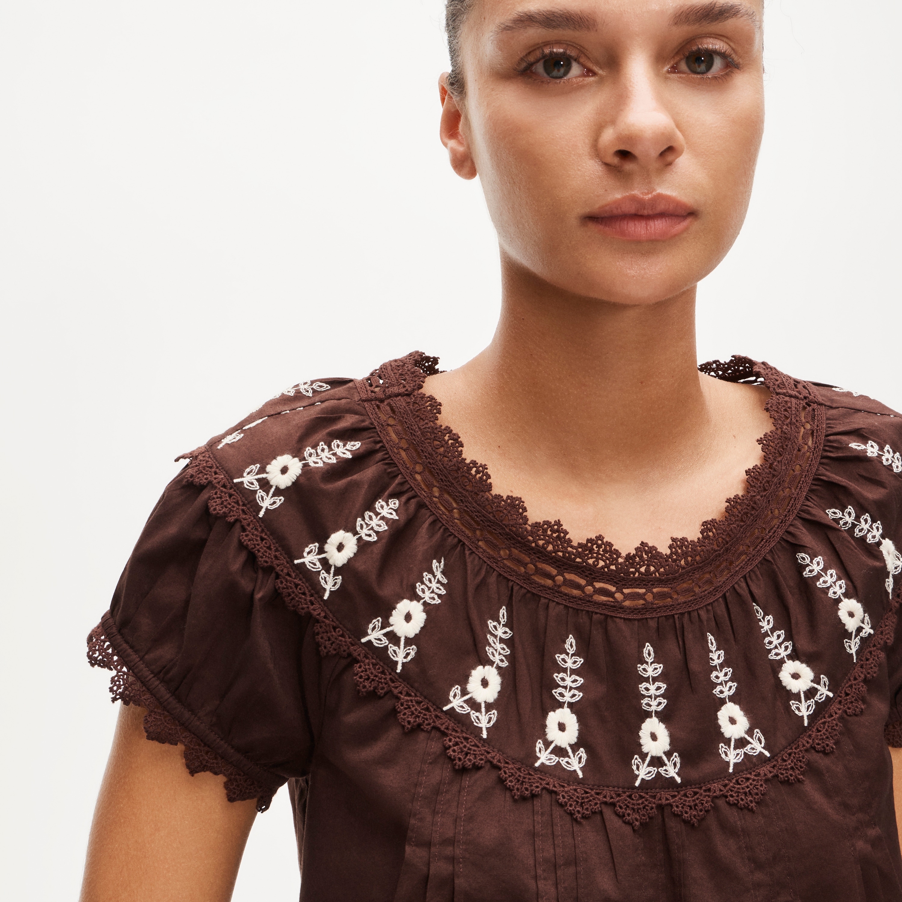 Embroidered Cap-sleeve Top For Women | J.Crew