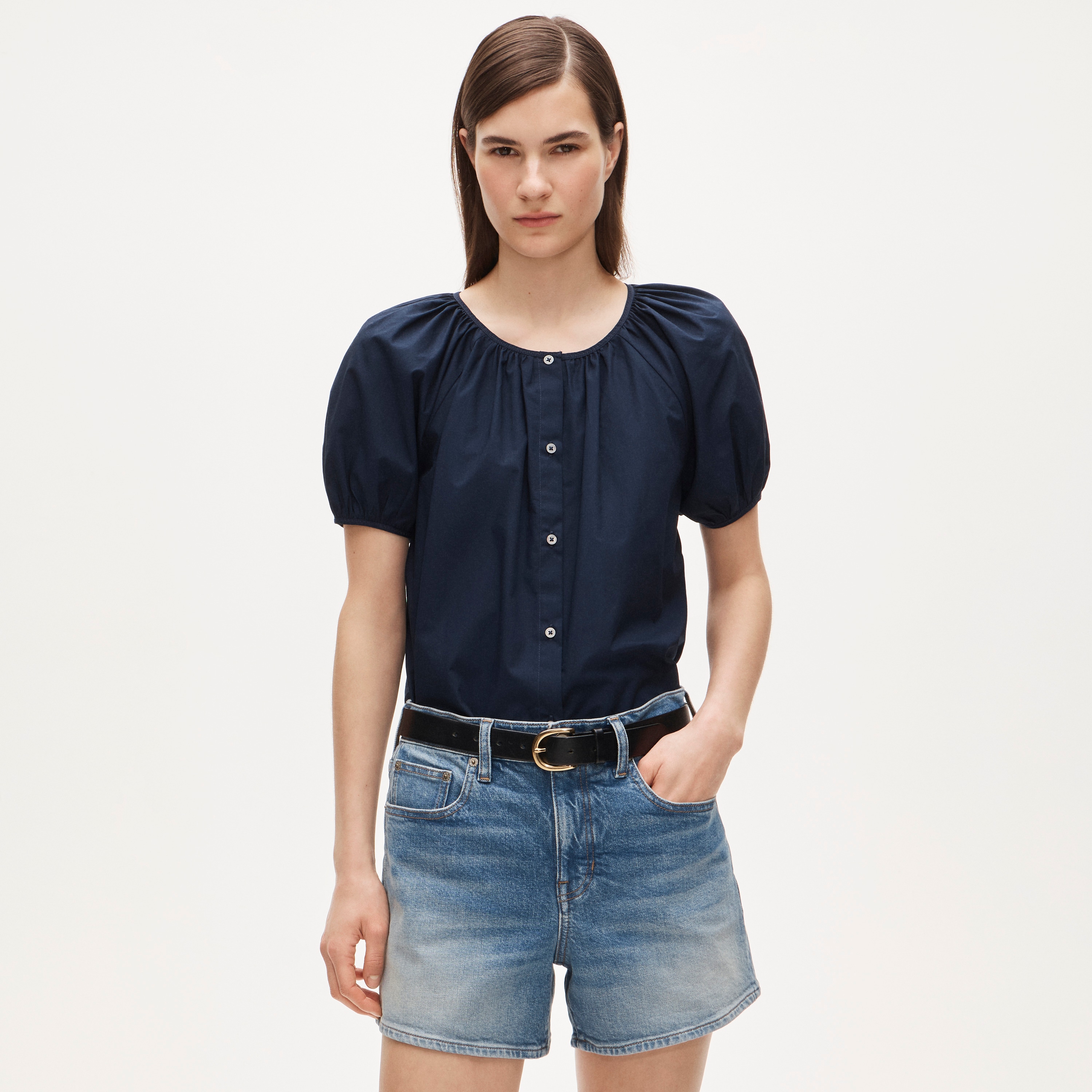 Puff-sleeve Button-up Top In Cotton Poplin For Women | J.Crew