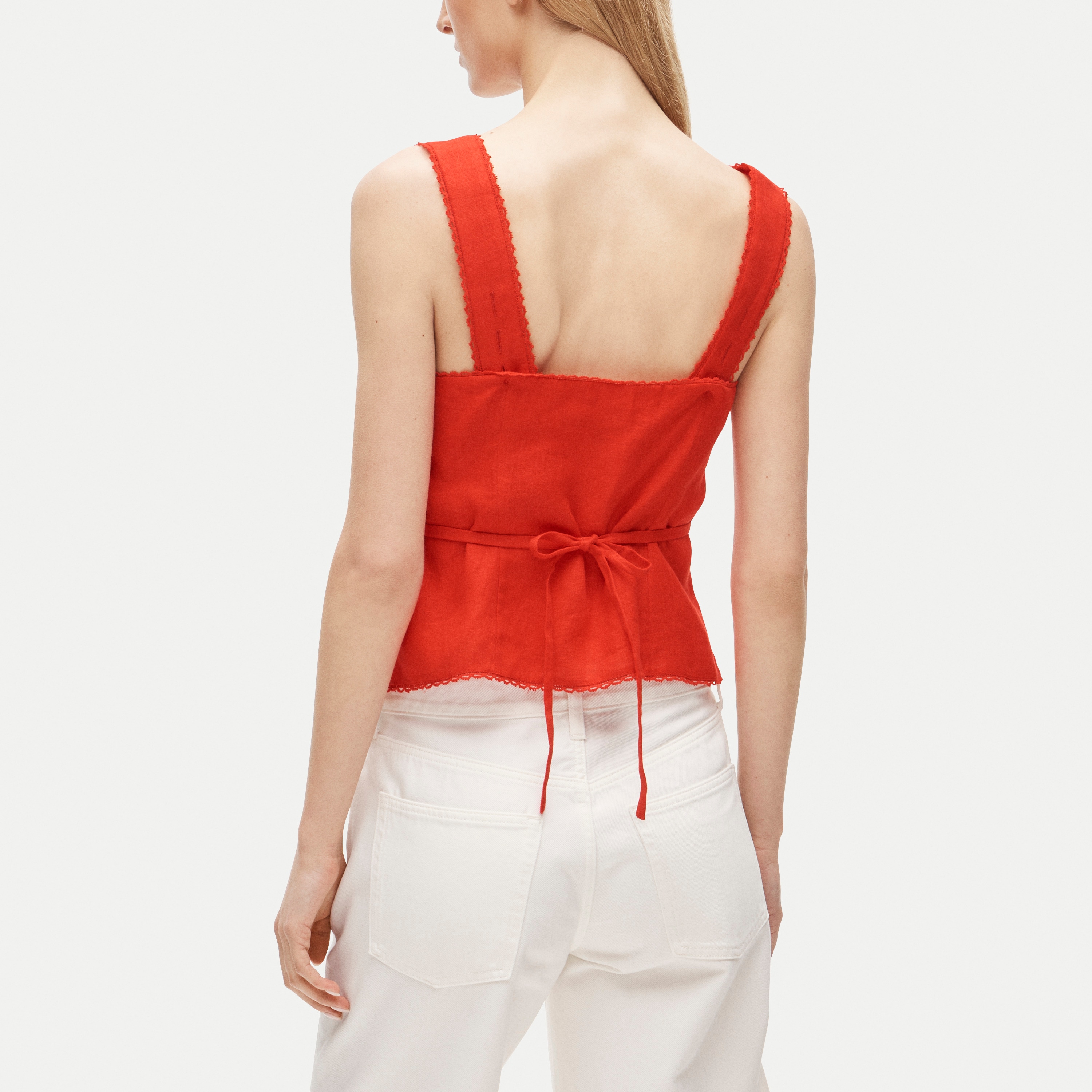 Lace-trim Button-up Tank Top In Linen For Women | J.Crew