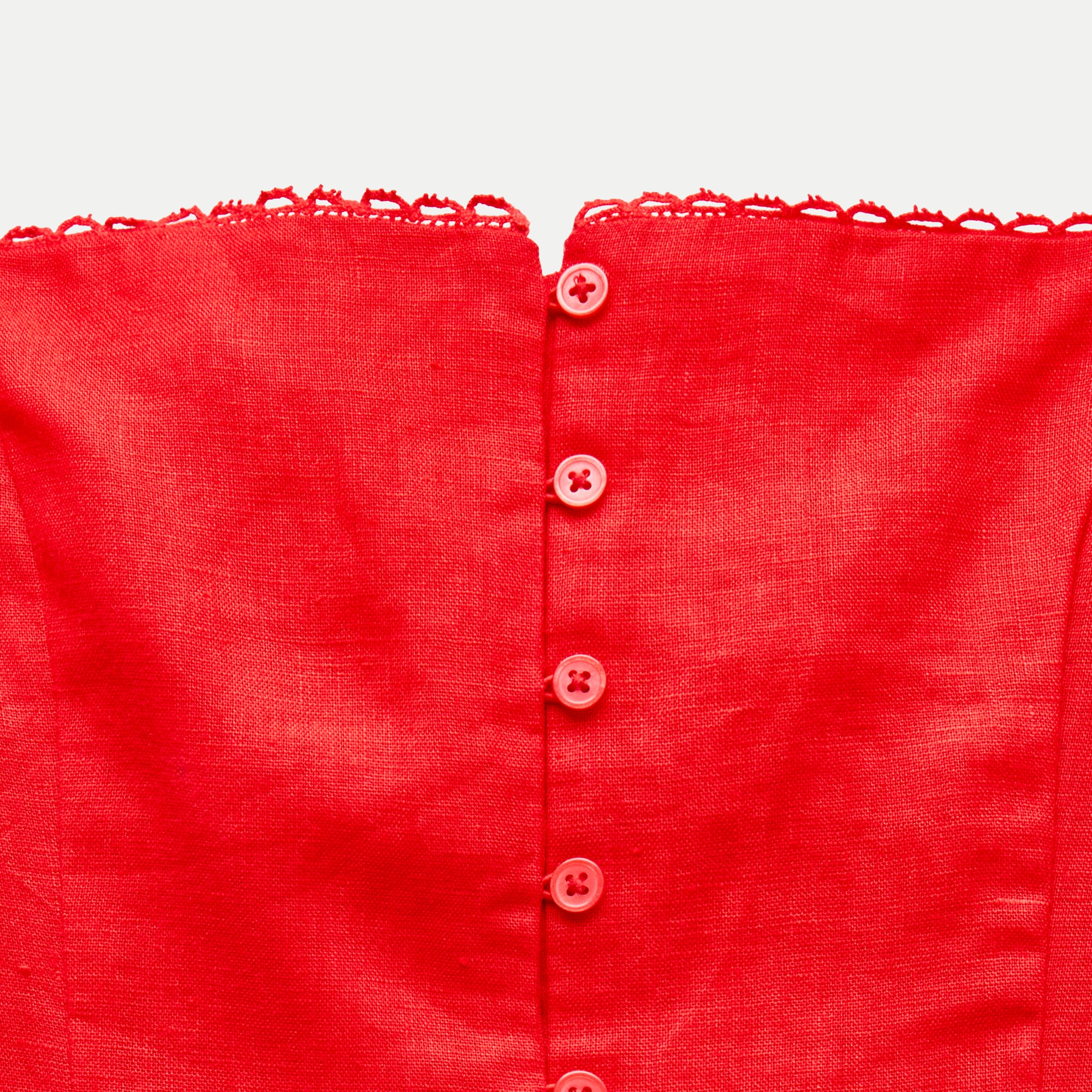Lace-trim button-up tank top in linen