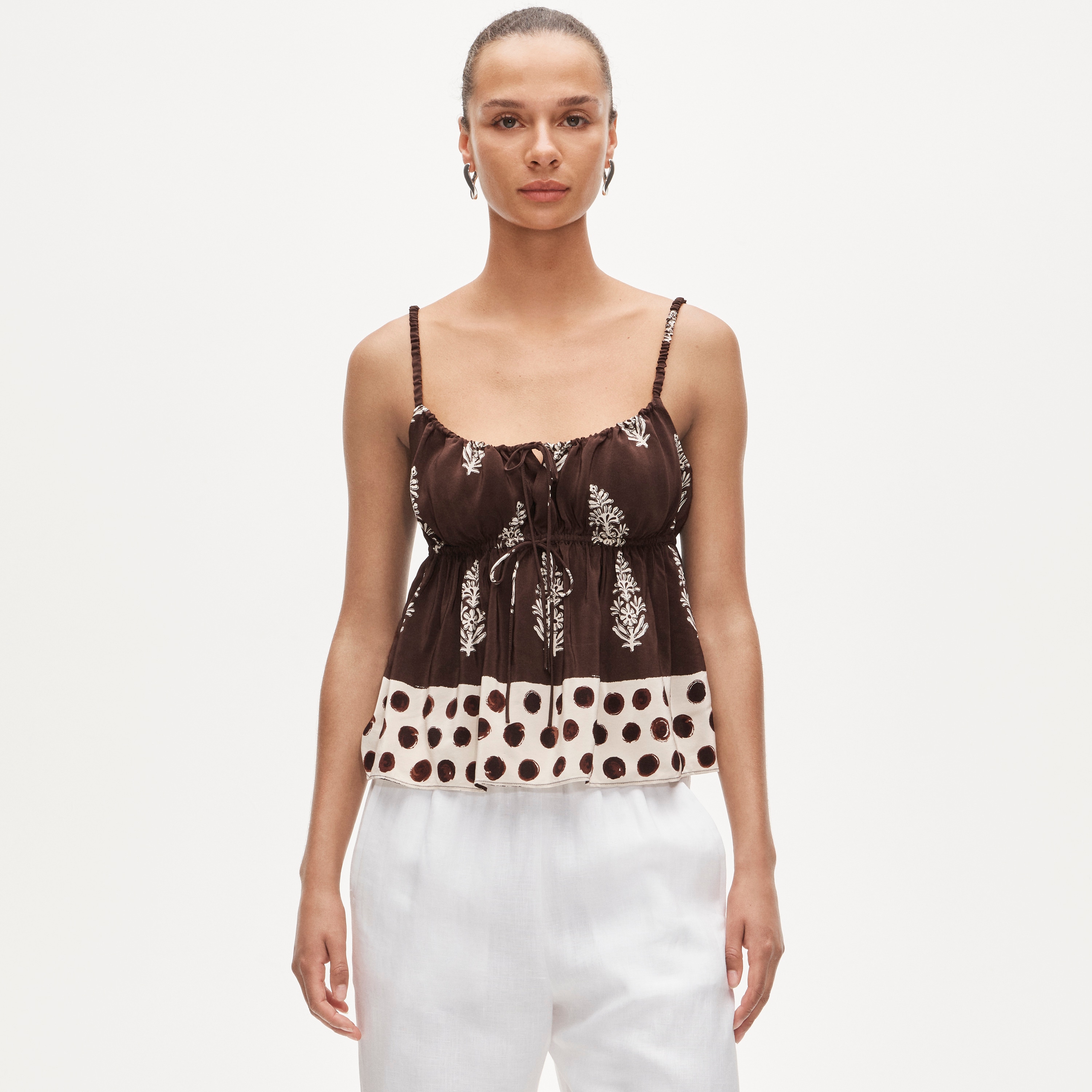 トップス cocoa Cinched-waist Tank Top In Cocoa Block Print For Women | J.Crew